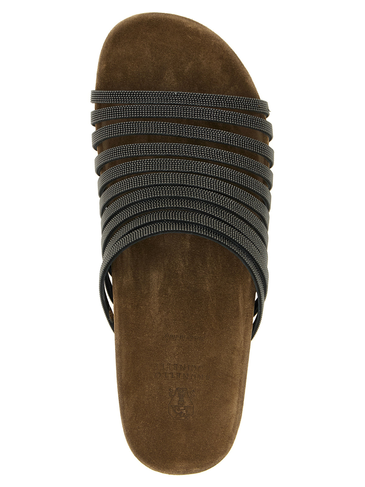 Brunello Cucinelli Monile Women's TU & Suede Lamb Leather Sliders Flat Shoes - Black