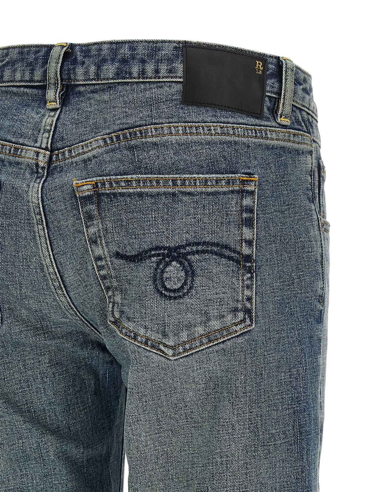 R13 Women's Straight Leg Flared Low Rise Polyurethane & Denim Cotton Jeans - Blue Signature