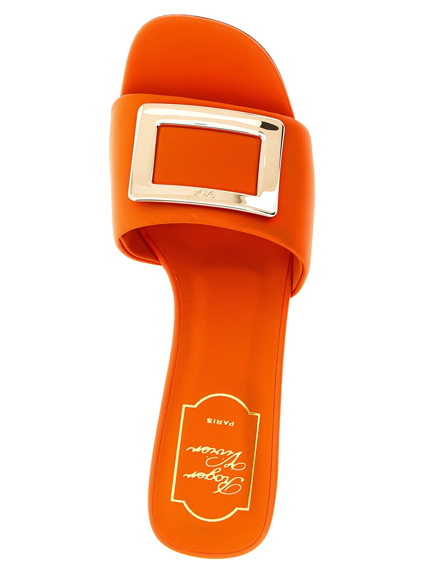 Roger Vivier Belle Vivier Women's Nappa Lamb Leather Mid-Heel Sliders Sandals Pumps Heels - Orange