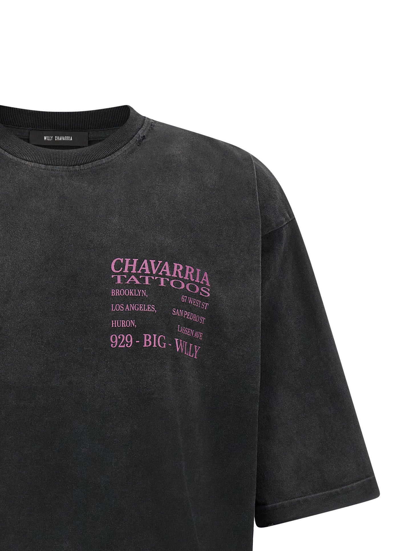 WILLY CHAVARRIA Men's Short-Sleeve Crew Neck Buffalo Leather & Cotton T-Shirt - Black Print