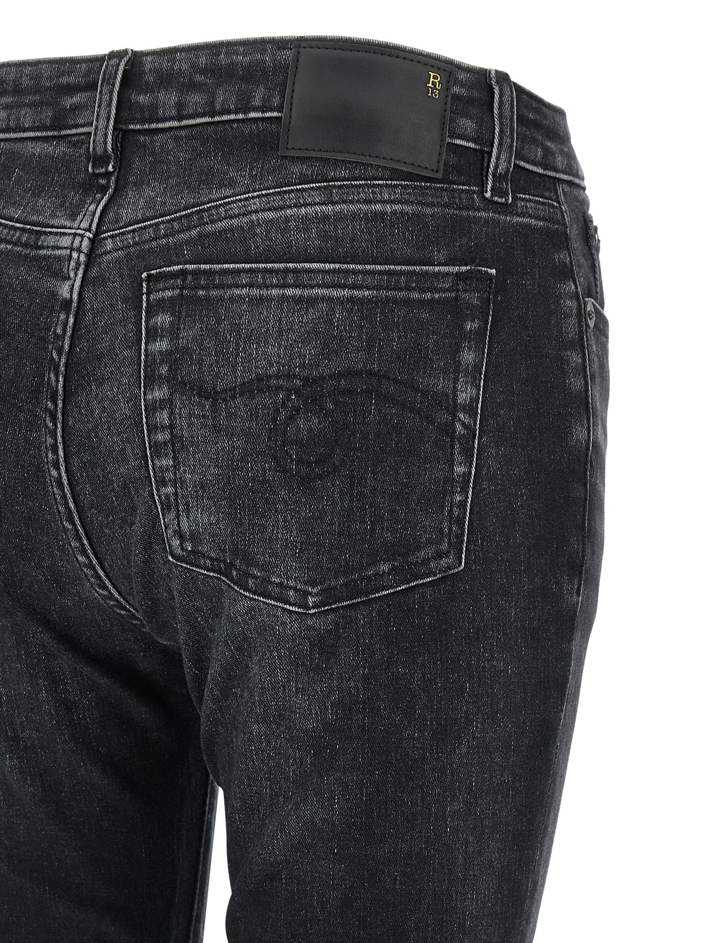 Jeans by R13 for women in stretch denim cotton black & signature features a polished silhouette with a polished , reaching a polished long and finished with a polished .