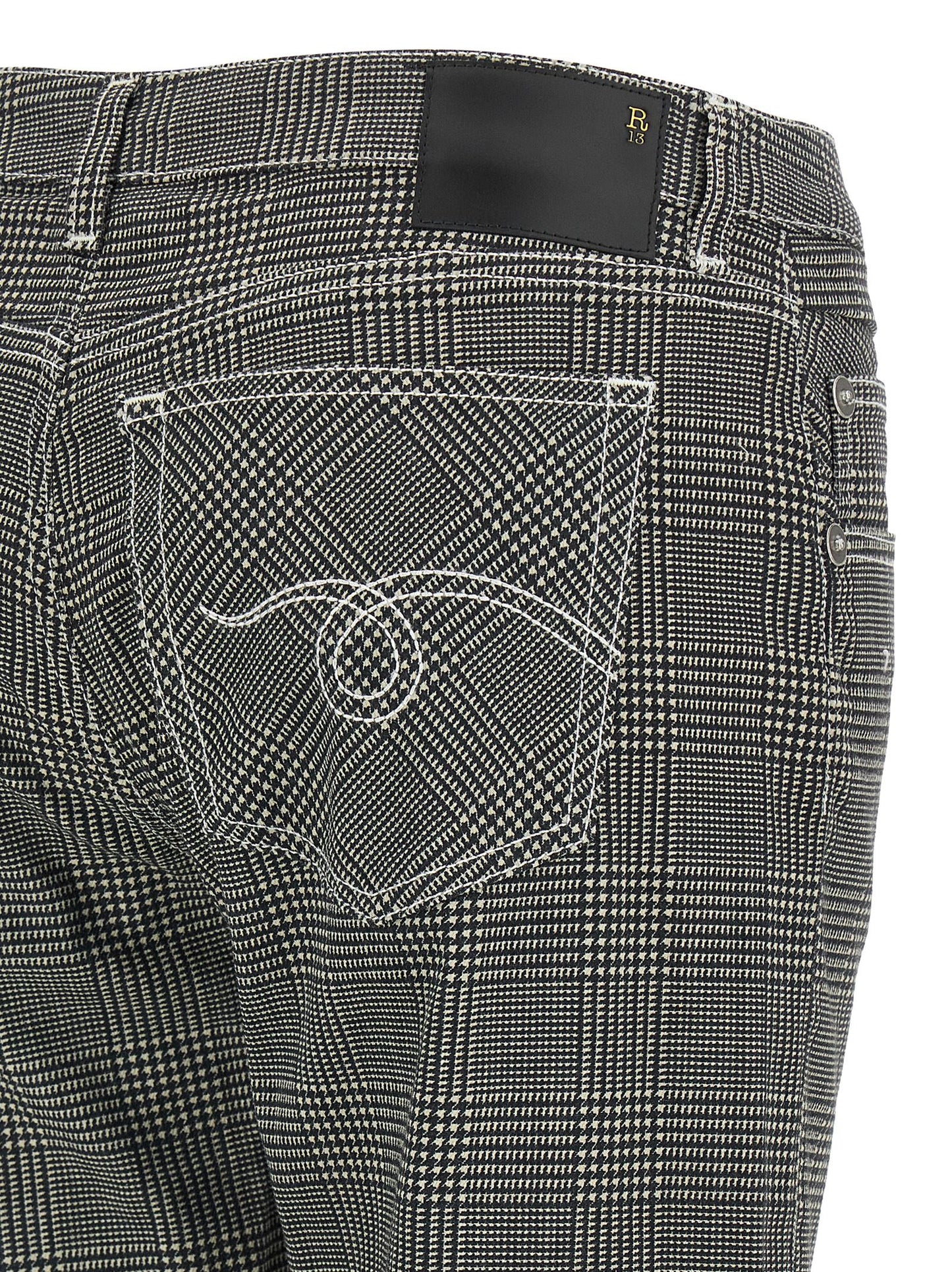 R13 Women's Straight Leg Low Rise Stretch Cotton Casual Pants - Bicolour Black White Patterned