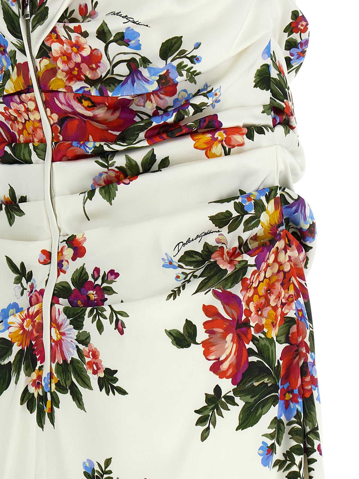 Dolce & Gabbana Women's Sleeveless V Neck Silk Viscose Satin Dress - White Print