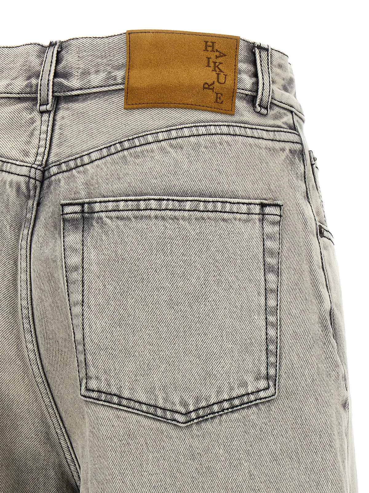 Haikure Women's Relaxed Fit Wide Denim Cotton Shorts - Gray Pearl White