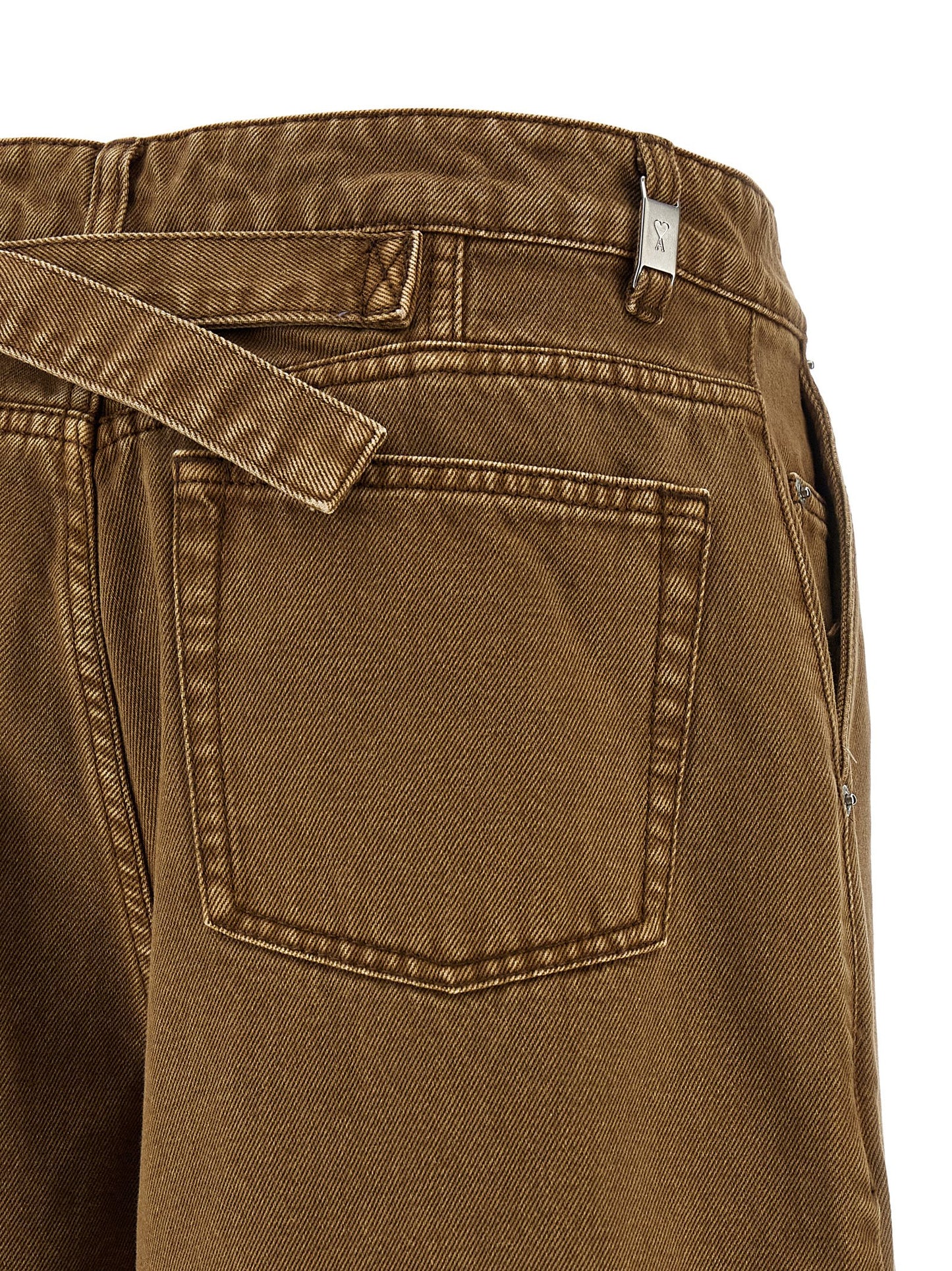 Ami Paris Women's Flared Wide Denim Cotton Shorts - Brown