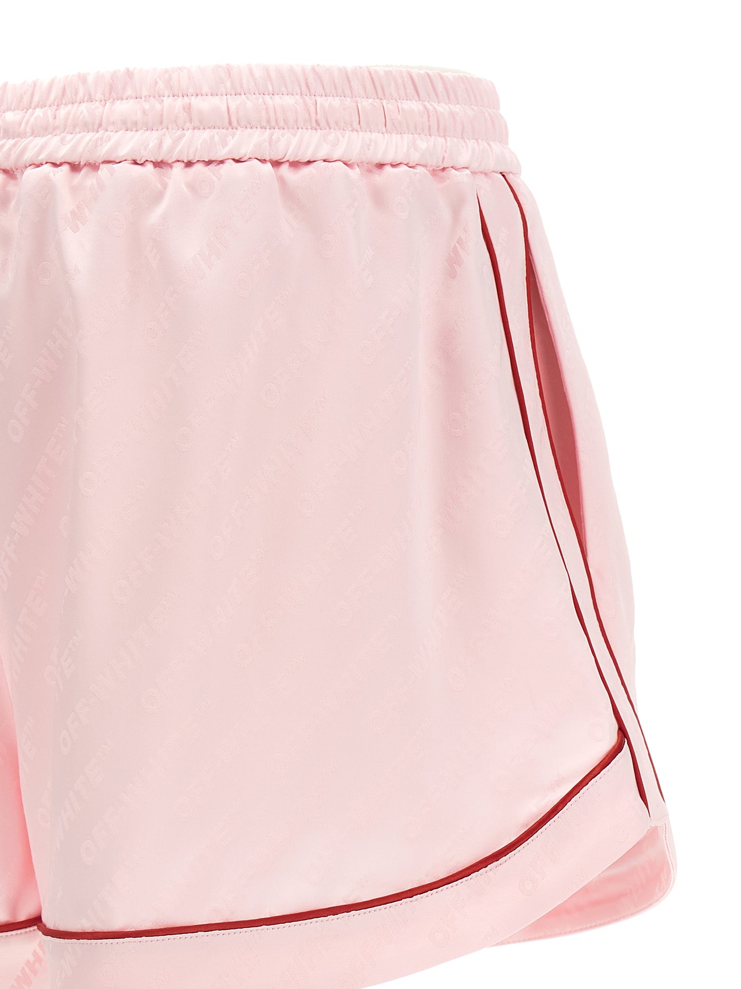 Off-White Women's Wide Satin Polyester & Viscose Bermuda Shorts - Multicolor Pink White Jacquard