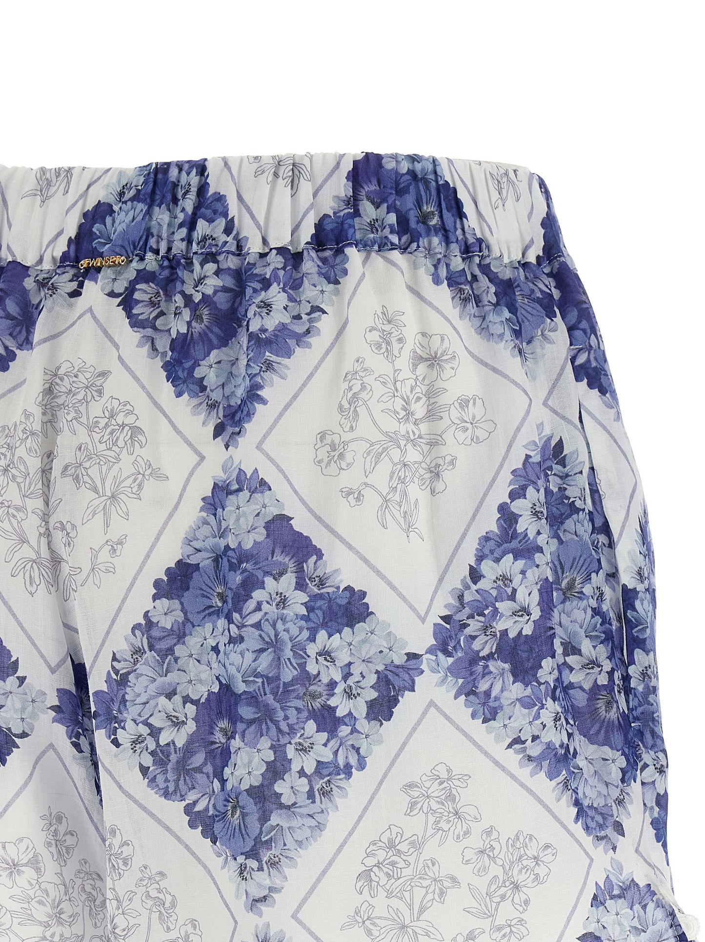 Twinset Lotus Ray Women's Ramie Rayon & Leather Bermuda Shorts - Blue Patterned Floral Print