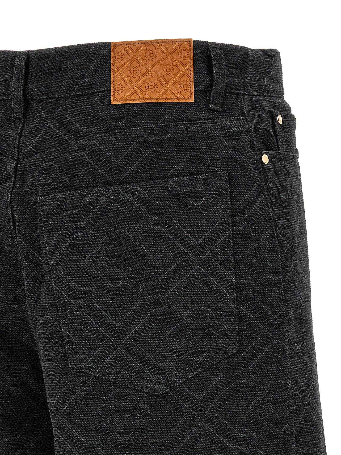 Casablanca Men's Relaxed Fit Wide Cotton Denim Shorts - Black Monogram