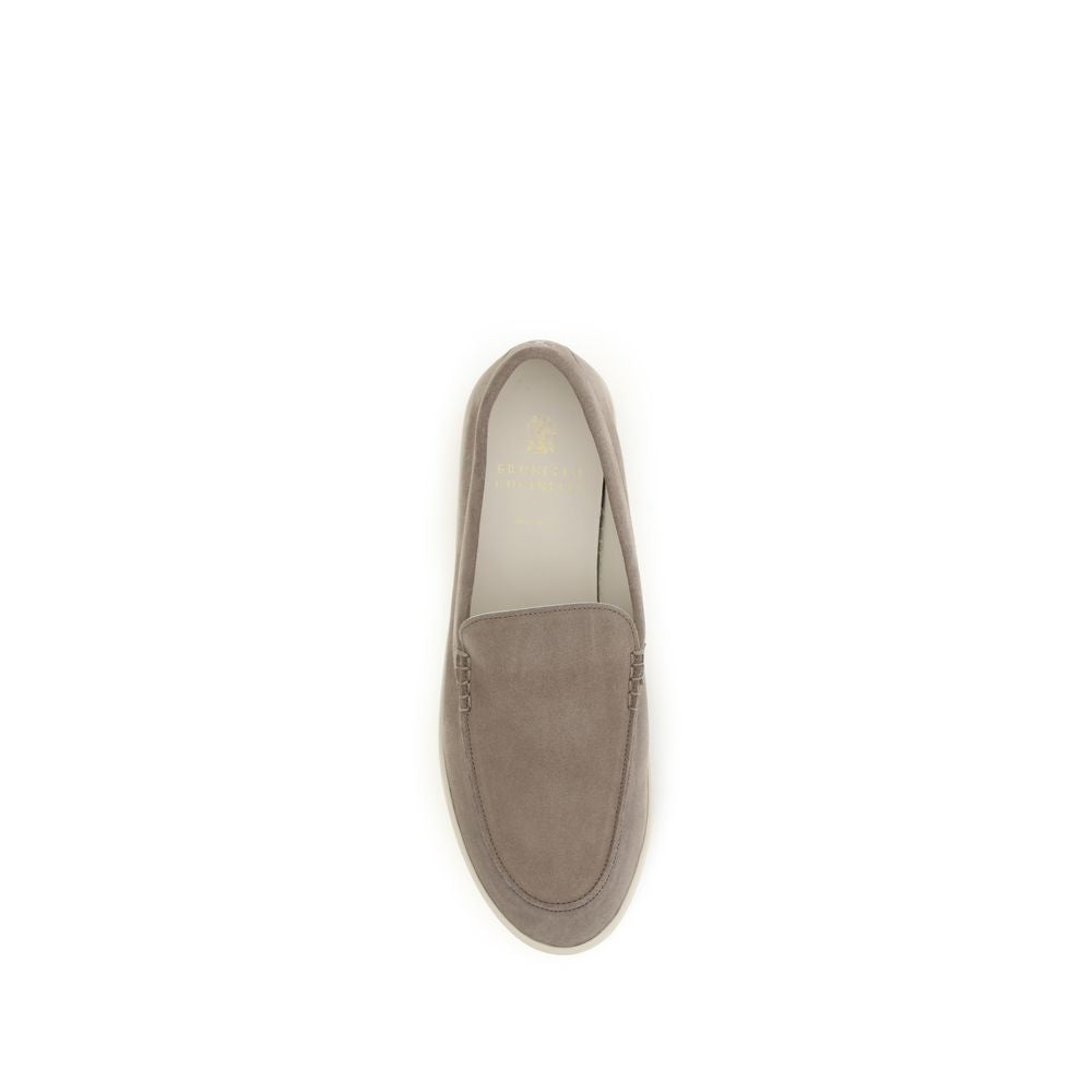 Brunello Cucinelli Men's Bos Taurus Calf Suede Leather Flat Loafer Slip-On Shoes - Gray