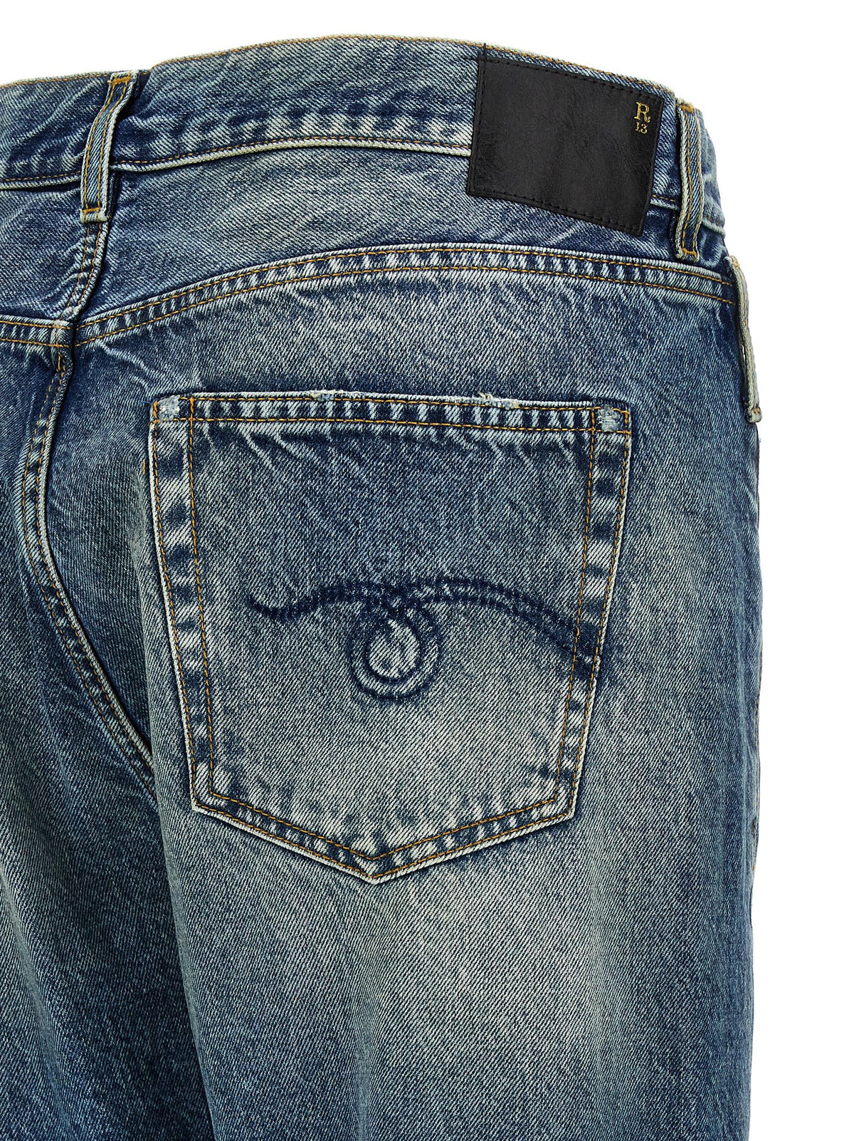 R13 Women's Straight Leg Cotton Denim & Patent Leather Jeans - Blue Signature