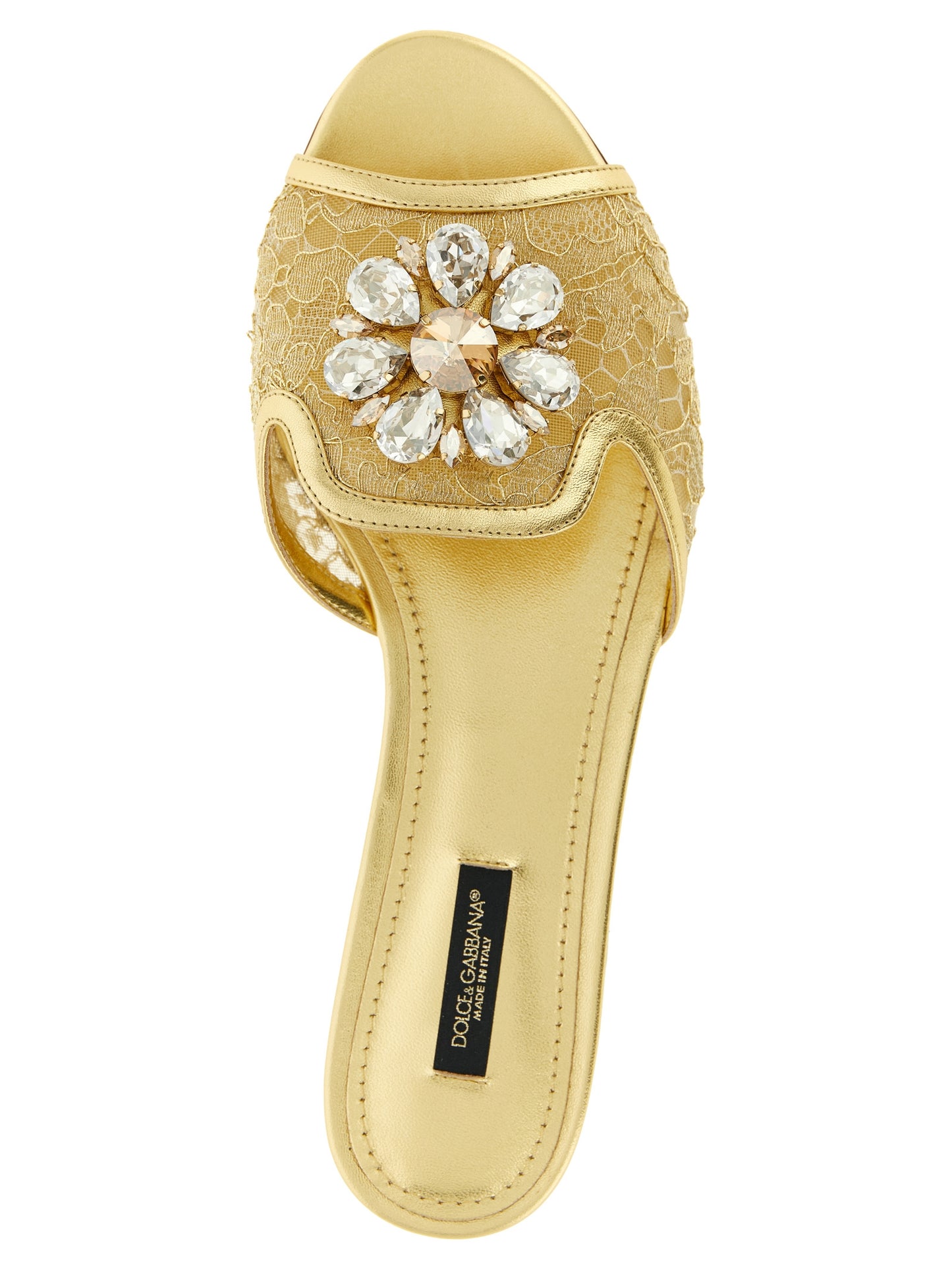 Dolce & Gabbana Women's Polyamide & Polyester Sliders Sandals Flat Shoes - Gold