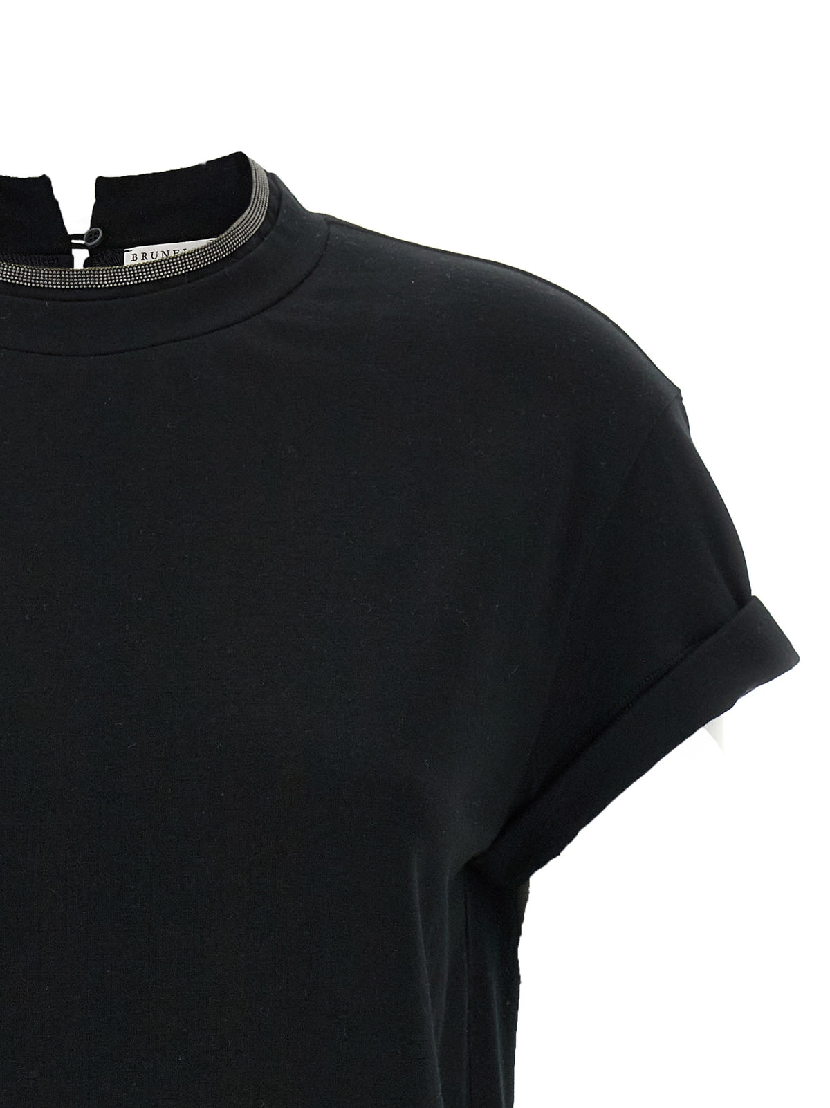 Brunello Cucinelli Monile Women's Short-Sleeve Crew Neck Stretch Cotton T-Shirt - Black