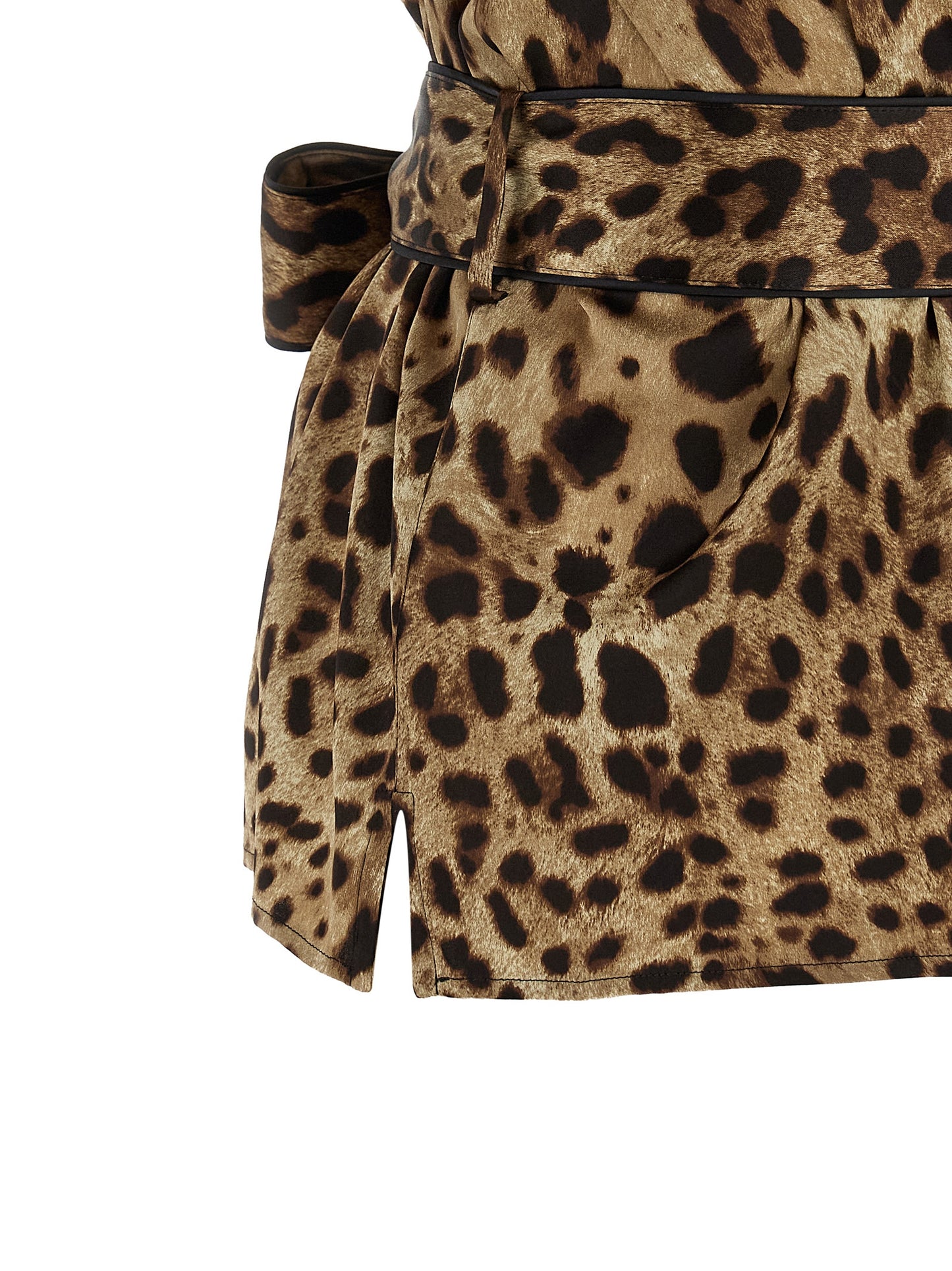 Dolce & Gabbana Icon Women's Short-Sleeve Silk Blouse - Black Brown Leopard Print Print