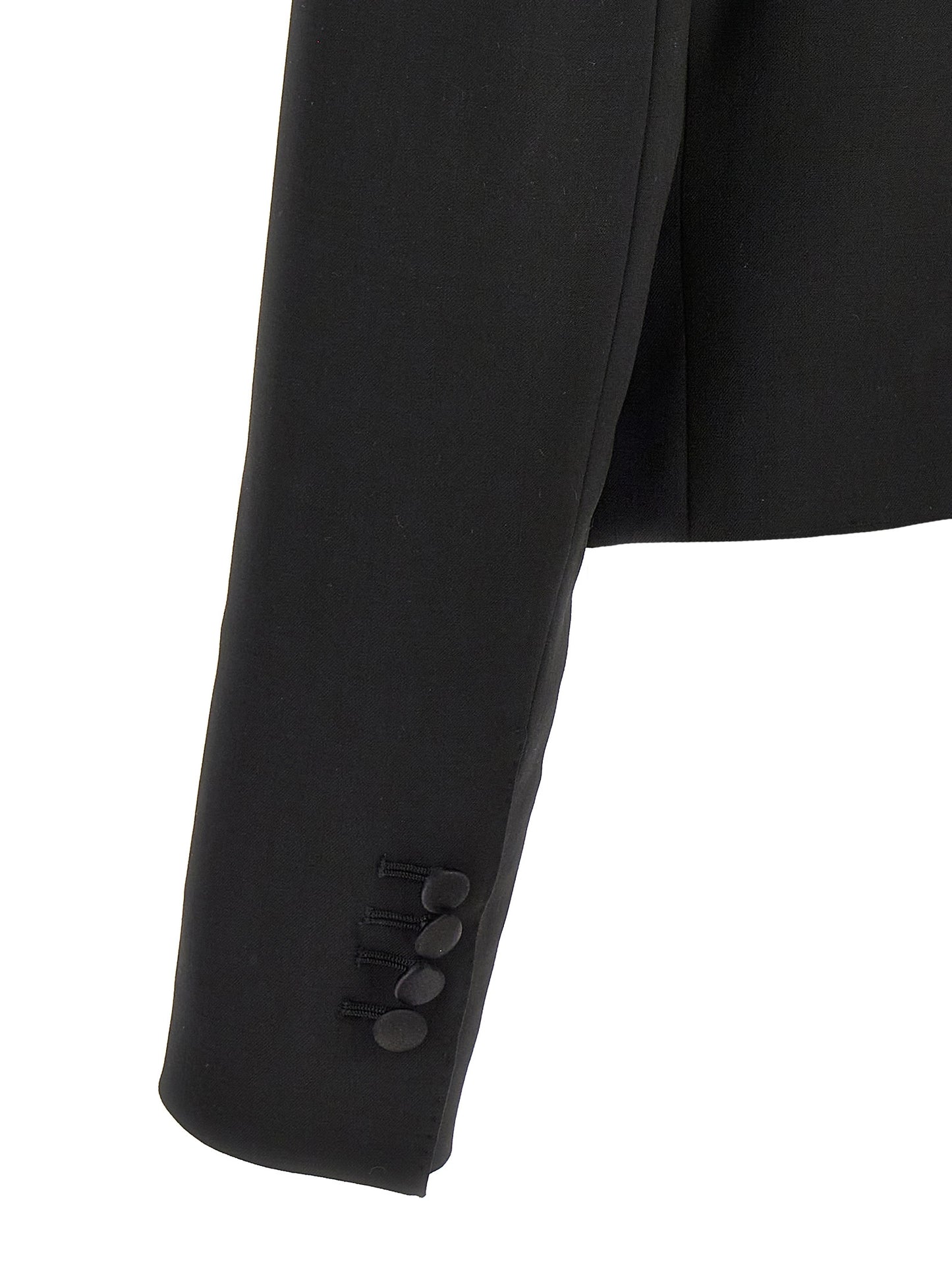 Blazer by Dolce & Gabbana for women in polyester satin silk & virgin wool black showcases a polished silhouette, highlighted by a refined and polished for a sophisticated finish.