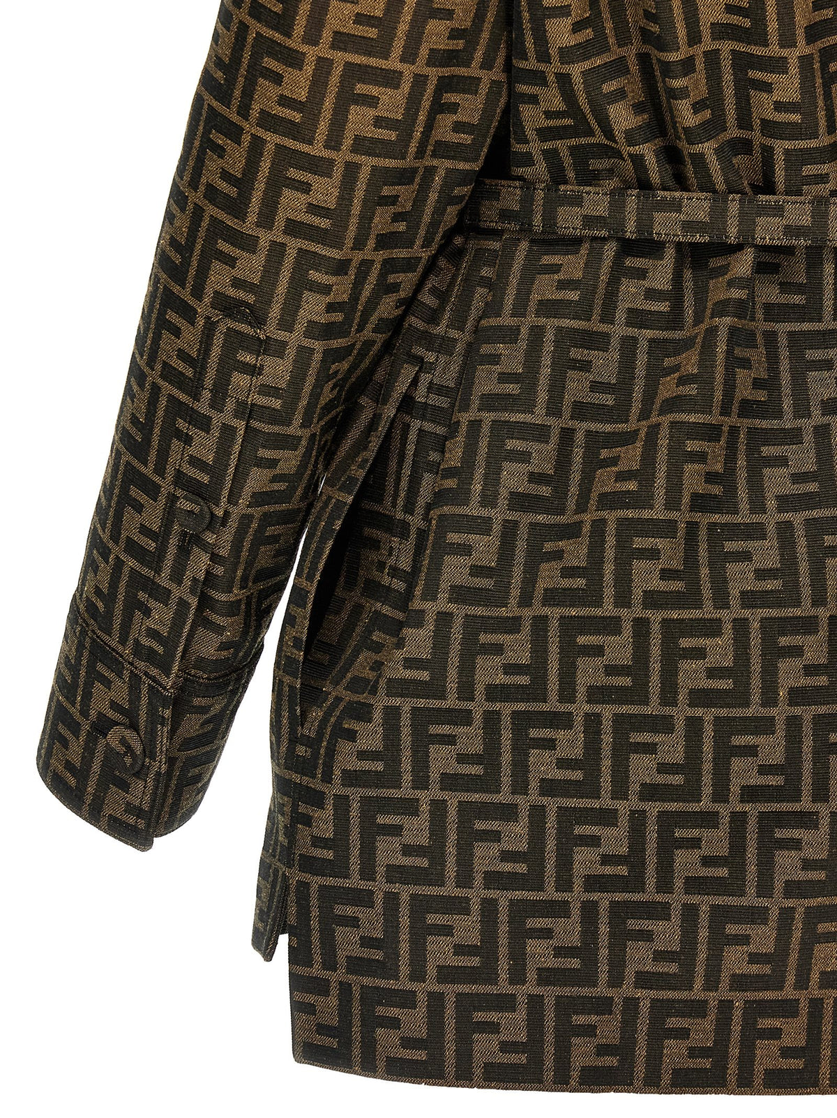 Fendi Icon Women's Leather Cotton Polyester Jacket - Brown Patterned