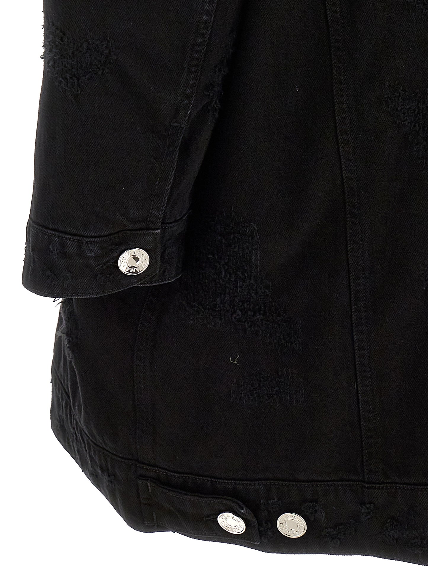 This Trucker Jacket by Dolce & Gabbana for women in satin denim cotton black & print exhibits a edgy silhouette, meticulously detailed with functional pockets & insulated and a edgy for a edgy finish.