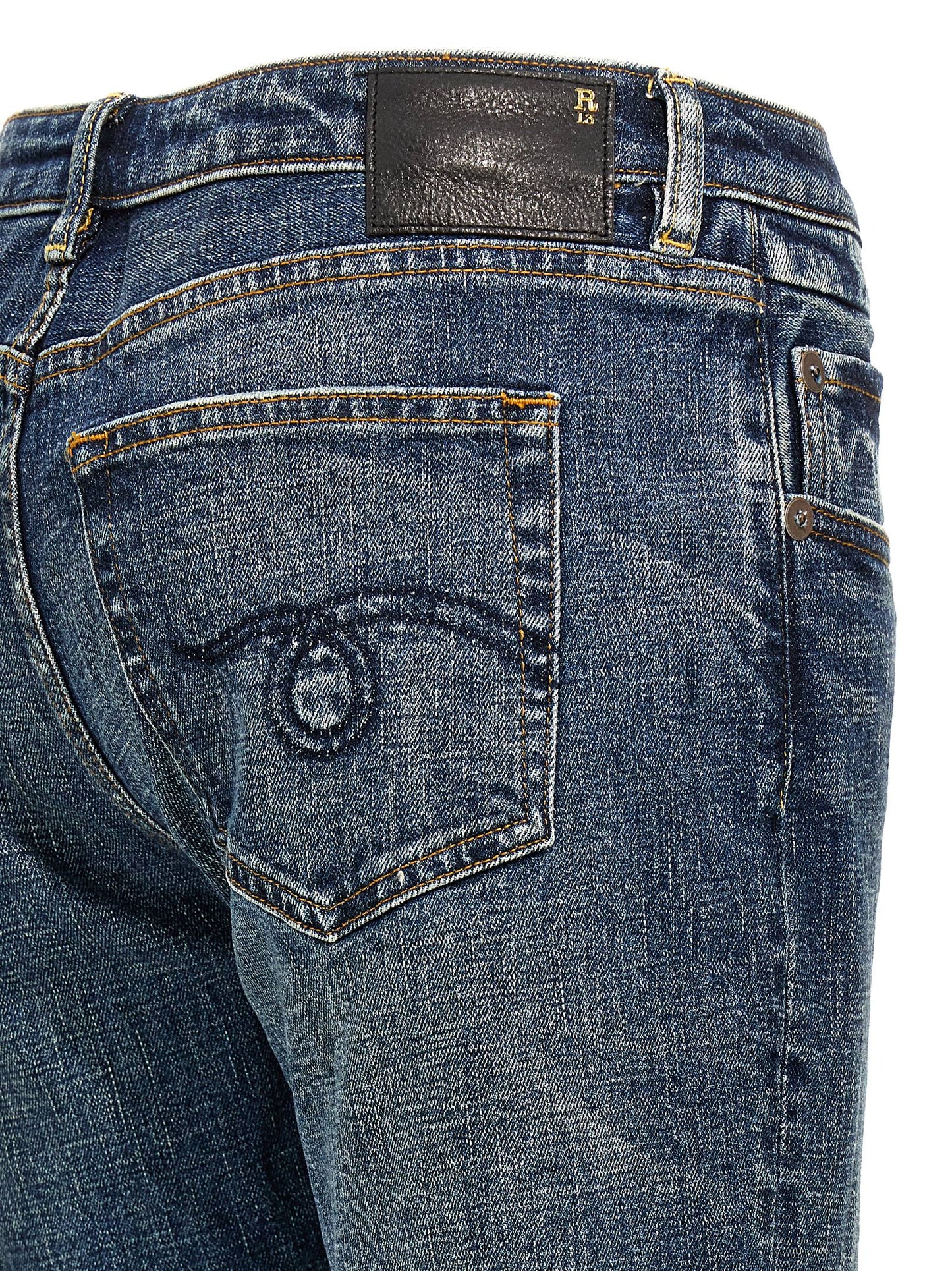 R13 Women's Flared Low Rise Denim Cotton Jeans - Blue