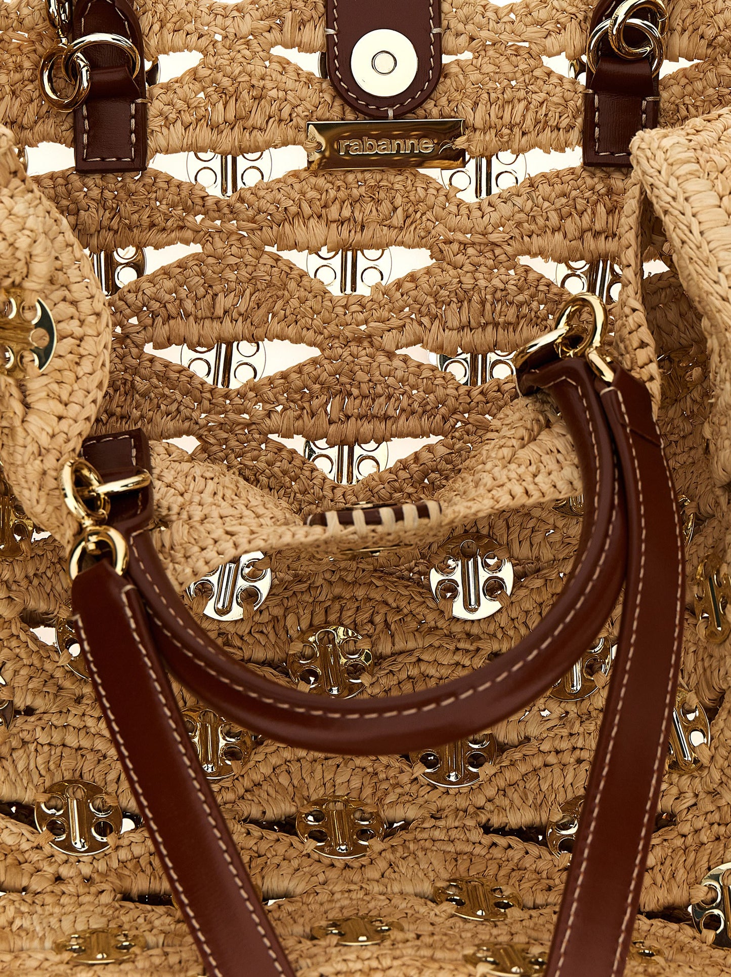 Paco Rabanne Brass & Calf Leather Handbag - Beige