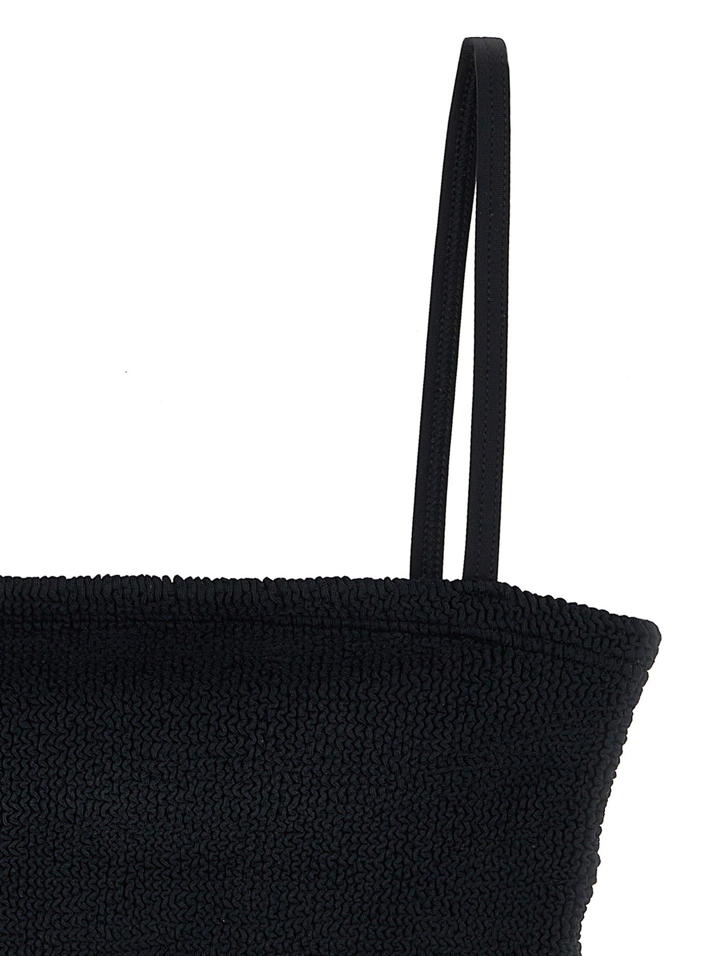 This Bikini by Hunza G for women in stretch polyamide black & signature features a beach chic silhouette from the Gigi Women's Stretch Polyamide Bikini collection, showcasing a beach chic cut for a refined poolside look.
