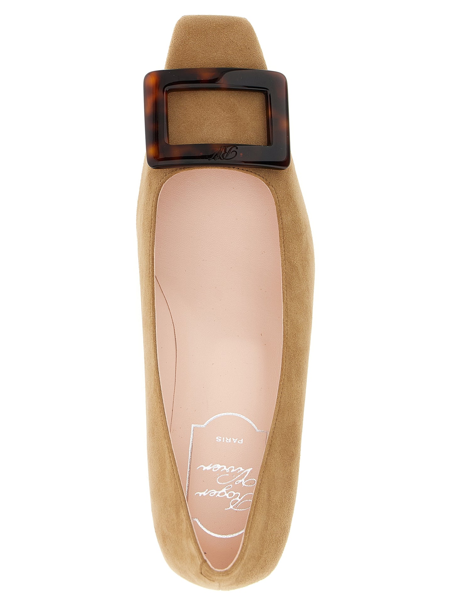 Roger Vivier Belle Vivier Women's Suede Goat Leather & Acetate Mid-Heel Pumps Heels - Beige