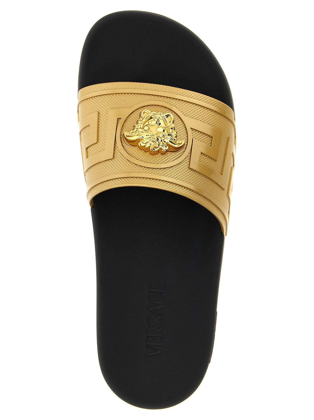 Flat Shoes by Versace for men in polyester & glass gold & patterned features an dynamic silhouette from the Medusa Men's Polyester & Glass Flat Shoes collection, defined by a dynamic and flat for a dynamic look.
