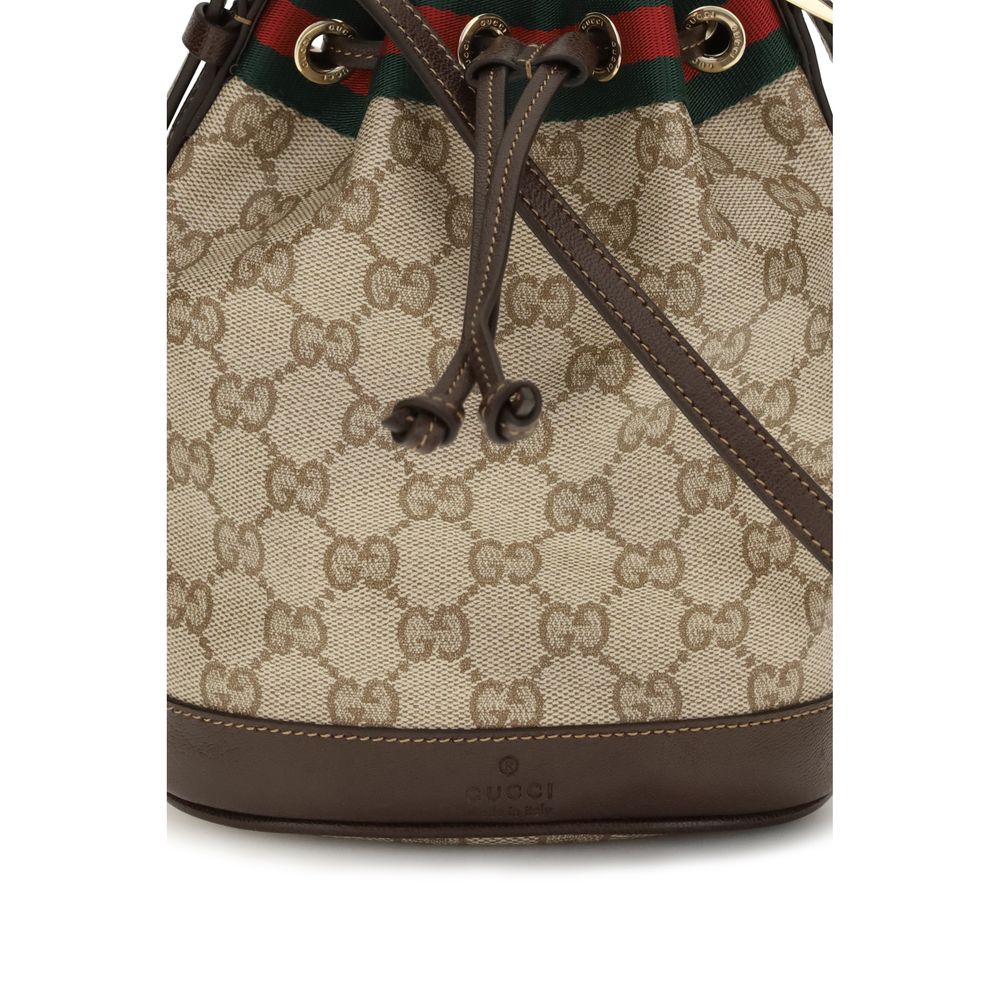 Bucket Handbag by Gucci for women in fabric beige, gold, signature & striped features a exquisite silhouette, showcasing a secure drawstring and exquisite with versatile for a exquisite finish.