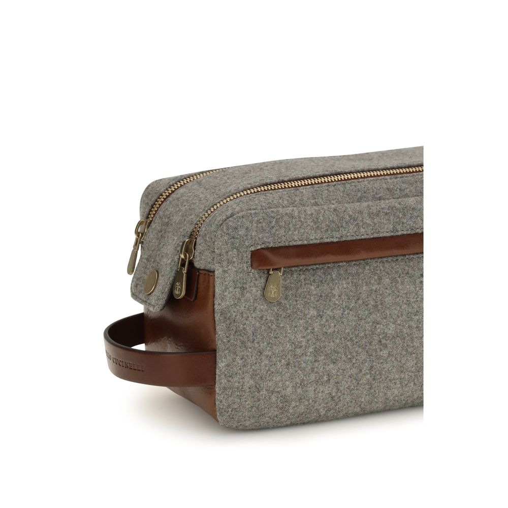 Wallet by Brunello Cucinelli for men in leather & wool gray showcases a refined silhouette, artfully capturing the essence of the refined Leather & Wool Wallet design with functional .