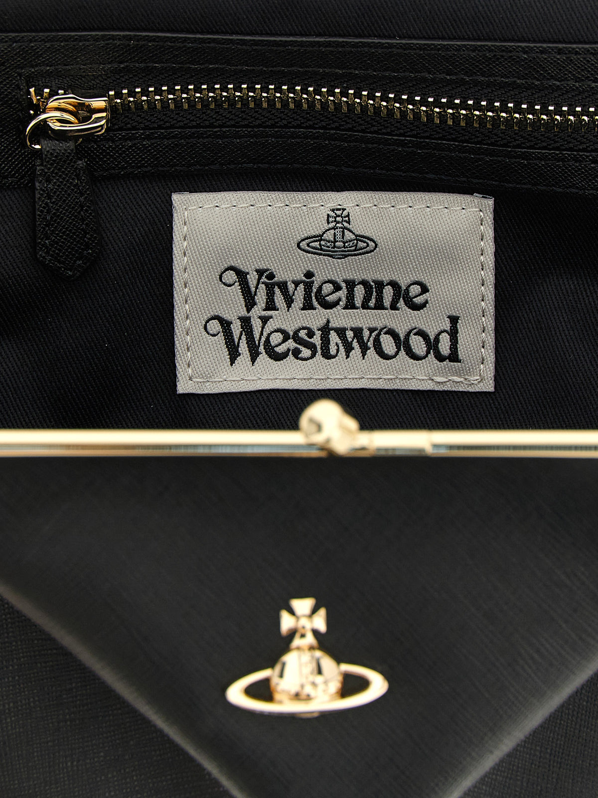 Vivienne Westwood Granny Orb Cotton & Saffiano Leather Frame Handbag - Black