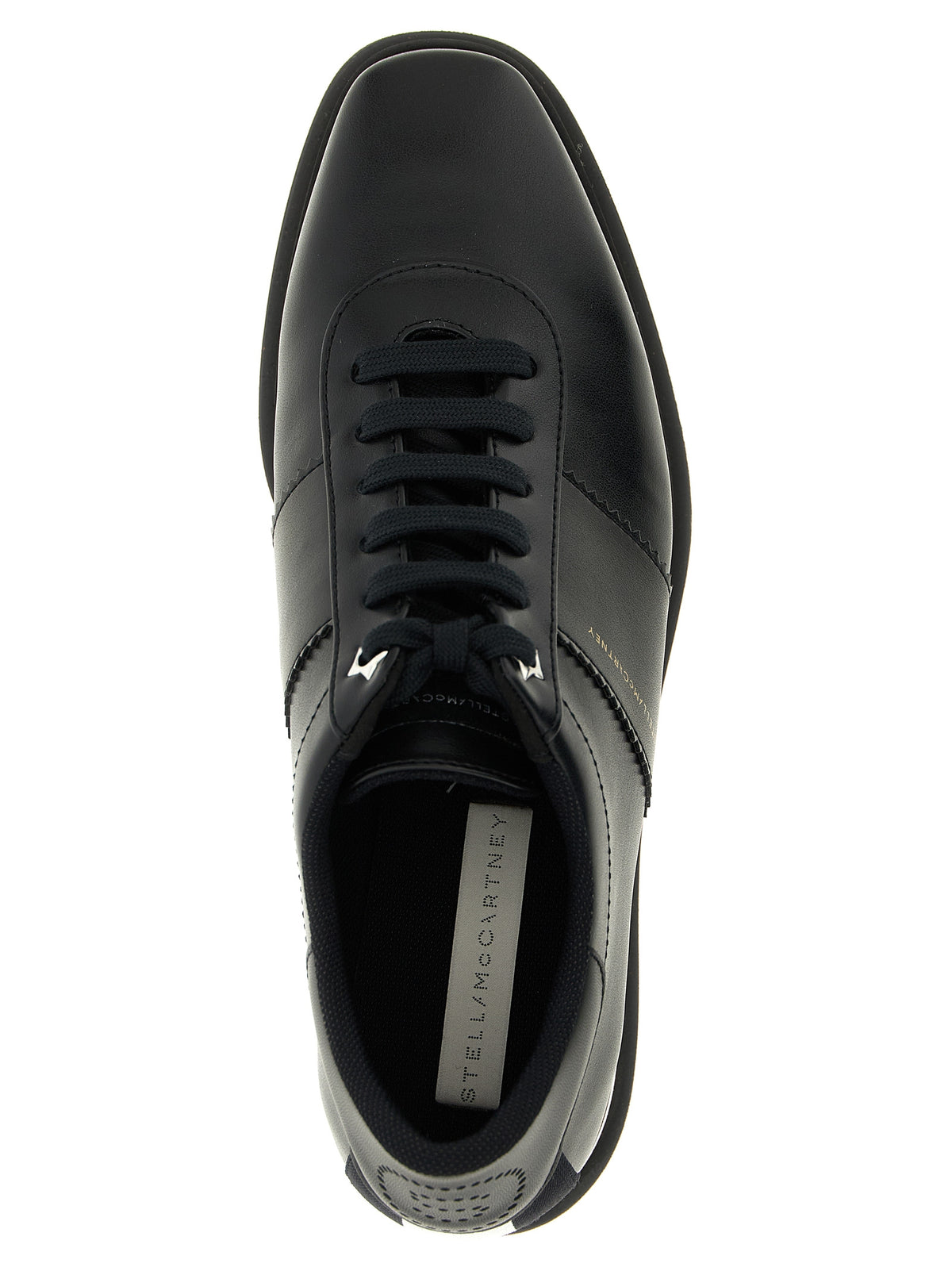 Wedge Lace-Up Sandals by Stella McCartney for women in polyethylene polyurethane leather and black presents a captivating silhouette, showcasing the signature style of the Women's Polyethylene Polyurethane Leather Wedge Lace-Up Sandals with a captivating wedge and captivating square toe style.