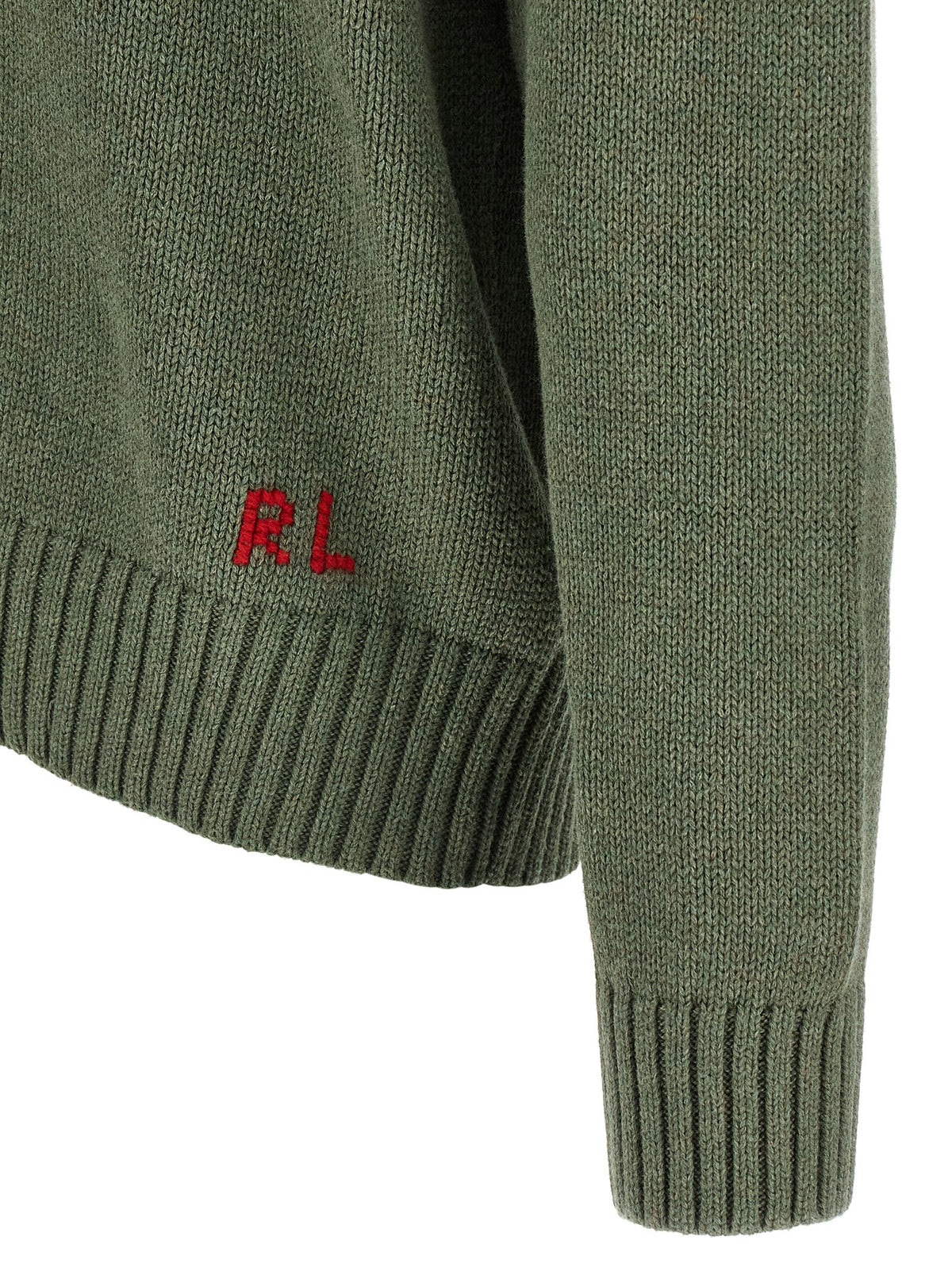 Polo Ralph Lauren Bear Men's Crew Neck Wool Cotton Twill Cardigan - Bicolour Green
