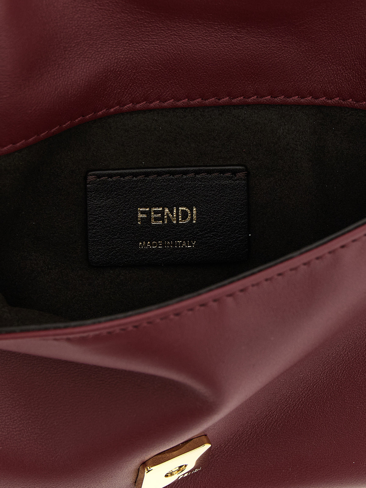 Fendi Mamma Lamb Leather Shoulder Baguette Clutch Handbag - Bordeaux Signature