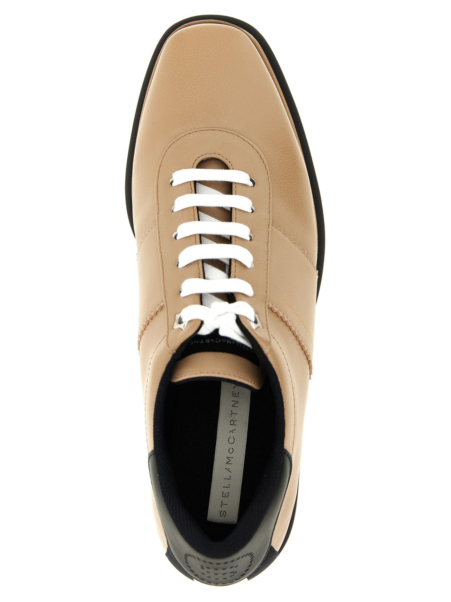 Wedge Lace-Up Sandals by Stella McCartney for women in polyethylene polyurethane leather beige showcases a sculptural silhouette as Women's Polyethylene Polyurethane Leather Wedge Lace-Up Sandals, defined by a sculptural wedge and sculptural square toe style for a sculptural look.