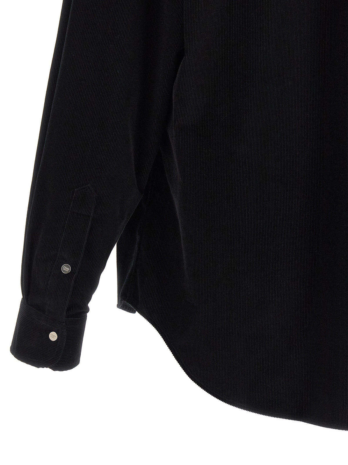 Shirt by Fendi for men in cotton corduroy black showcases a sleek silhouette, elegantly detailed with a sleek and for a sleek finish.