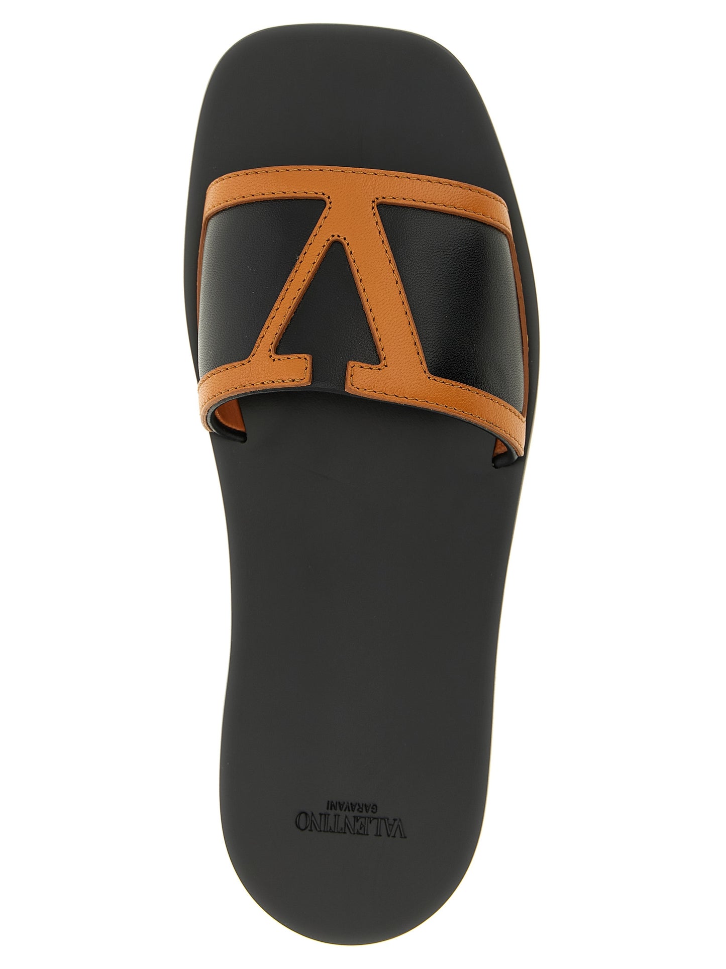 Valentino Garavani Viva Superstar V Logo Women's Lamb Leather Sliders Flat Shoes - Brown Signature