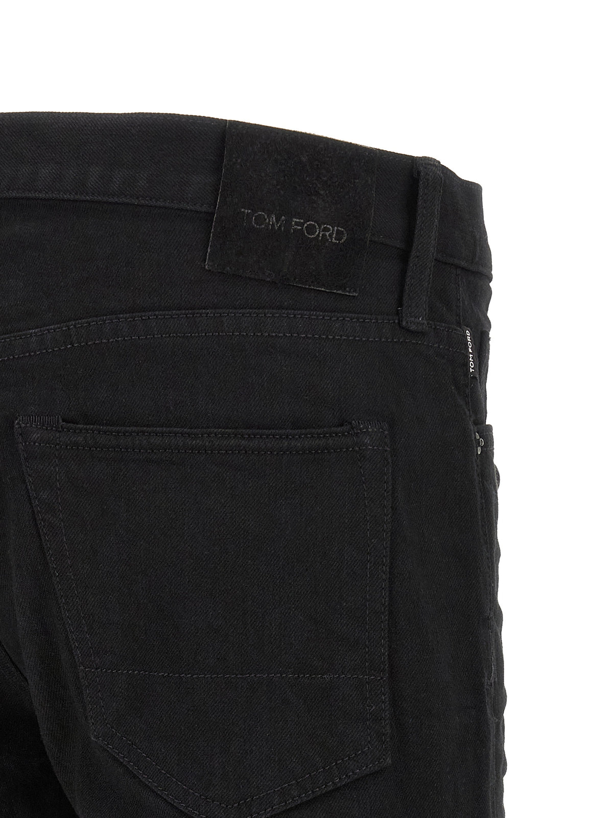 Tom Ford Crisp Men's Straight Leg Suede Leather Polyurethane & Denim Cotton Jeans - Black