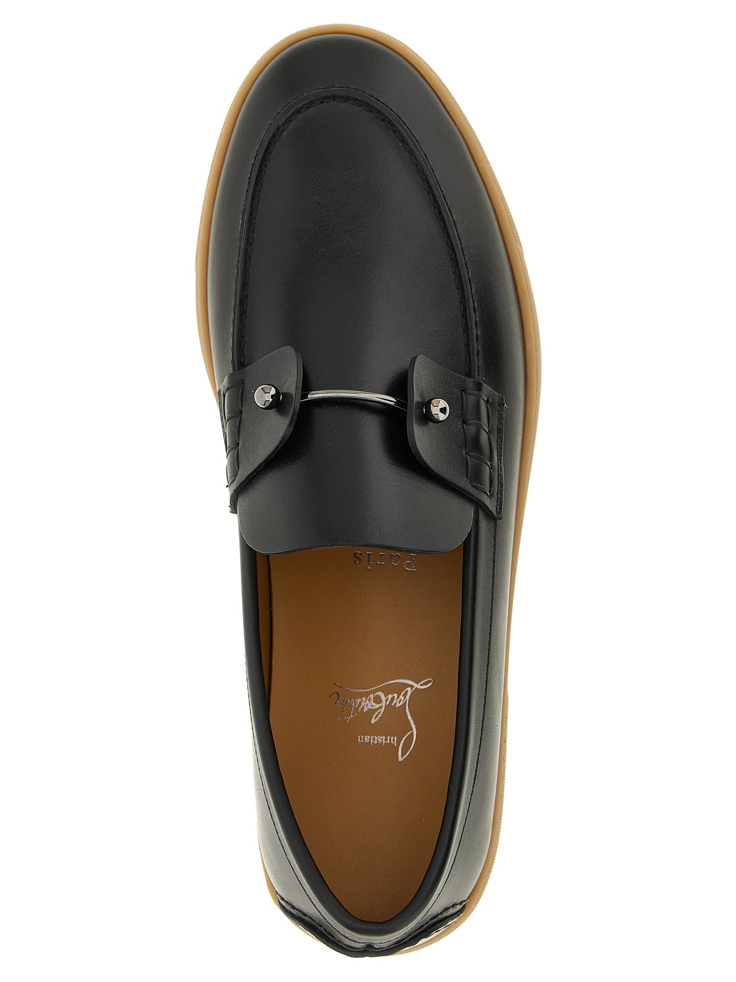 Christian Louboutin Men's Calfskin Leather Loafer Slip-On Lace-Up Shoes - Black