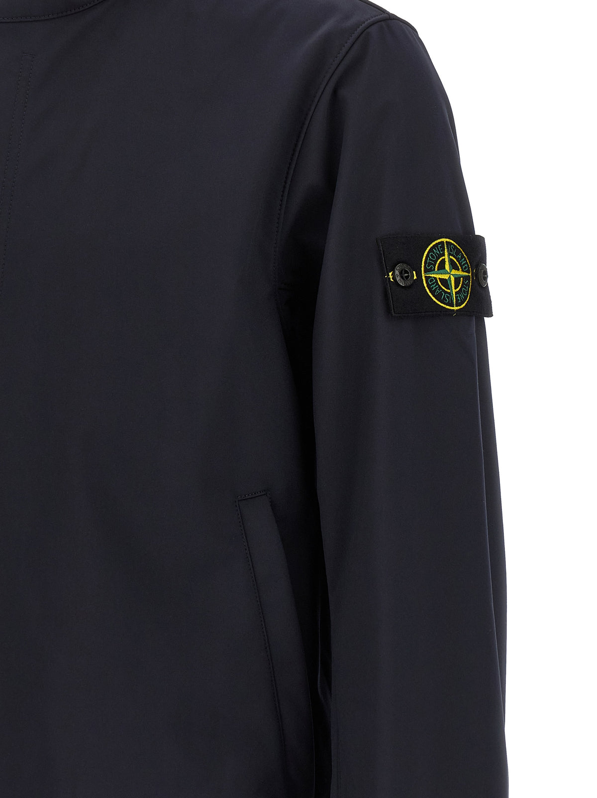 Stone Island Men's Stretch Polyester Canvas Hooded Windbreaker Jacket - Blue