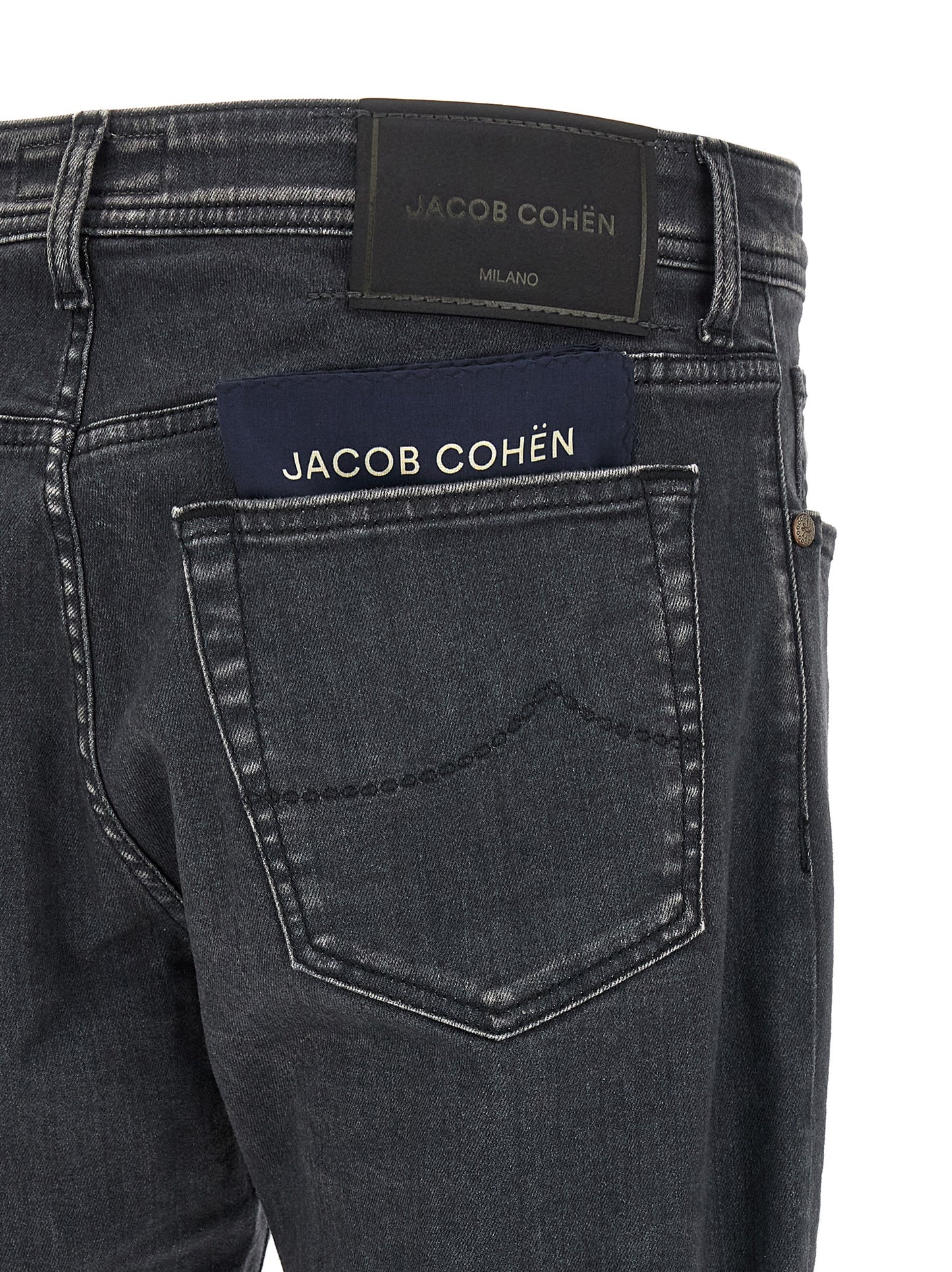 Jeans by Jacob Cohen for men in stretch denim cotton gray features an refined tailoring silhouette, showcasing a premium straight-leg with a mid rise and long cut for a refined tailoring look.