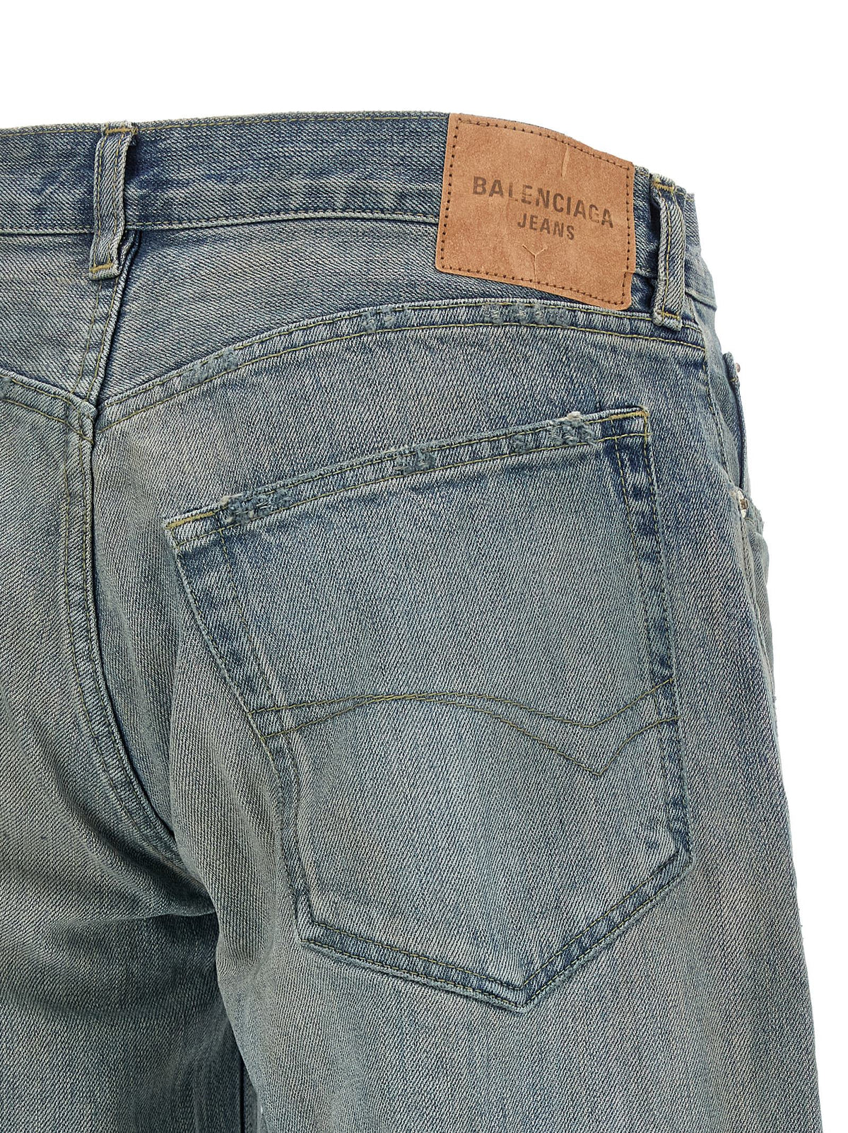 Balenciaga Women's Relaxed Fit Wide Low Rise Organic Cotton Denim Jeans - Blue Patterned