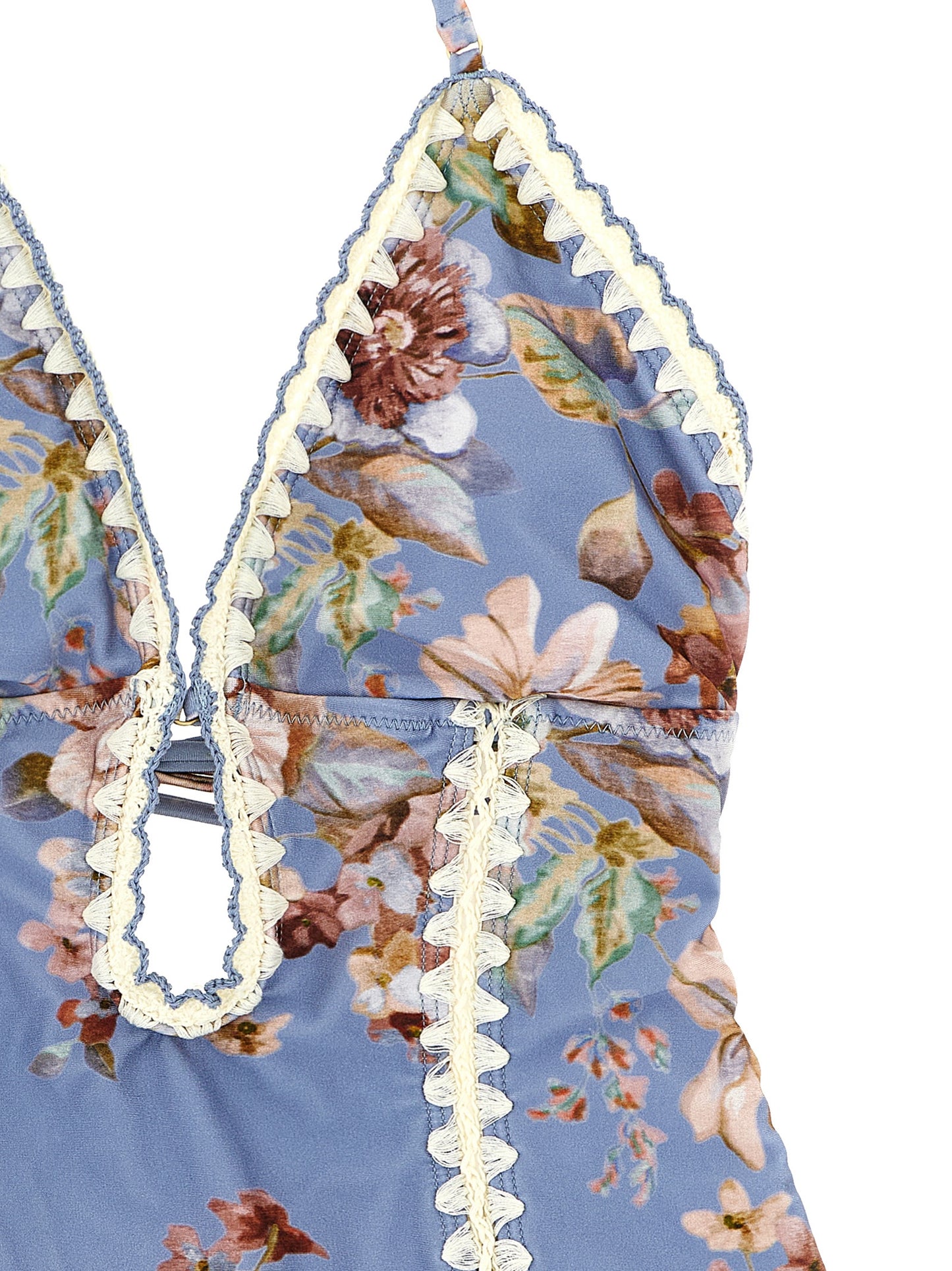 Zimmermann Crochet Waves Women's Stretch Polyamide One-Piece Swimsuit - Light Blue Floral Print