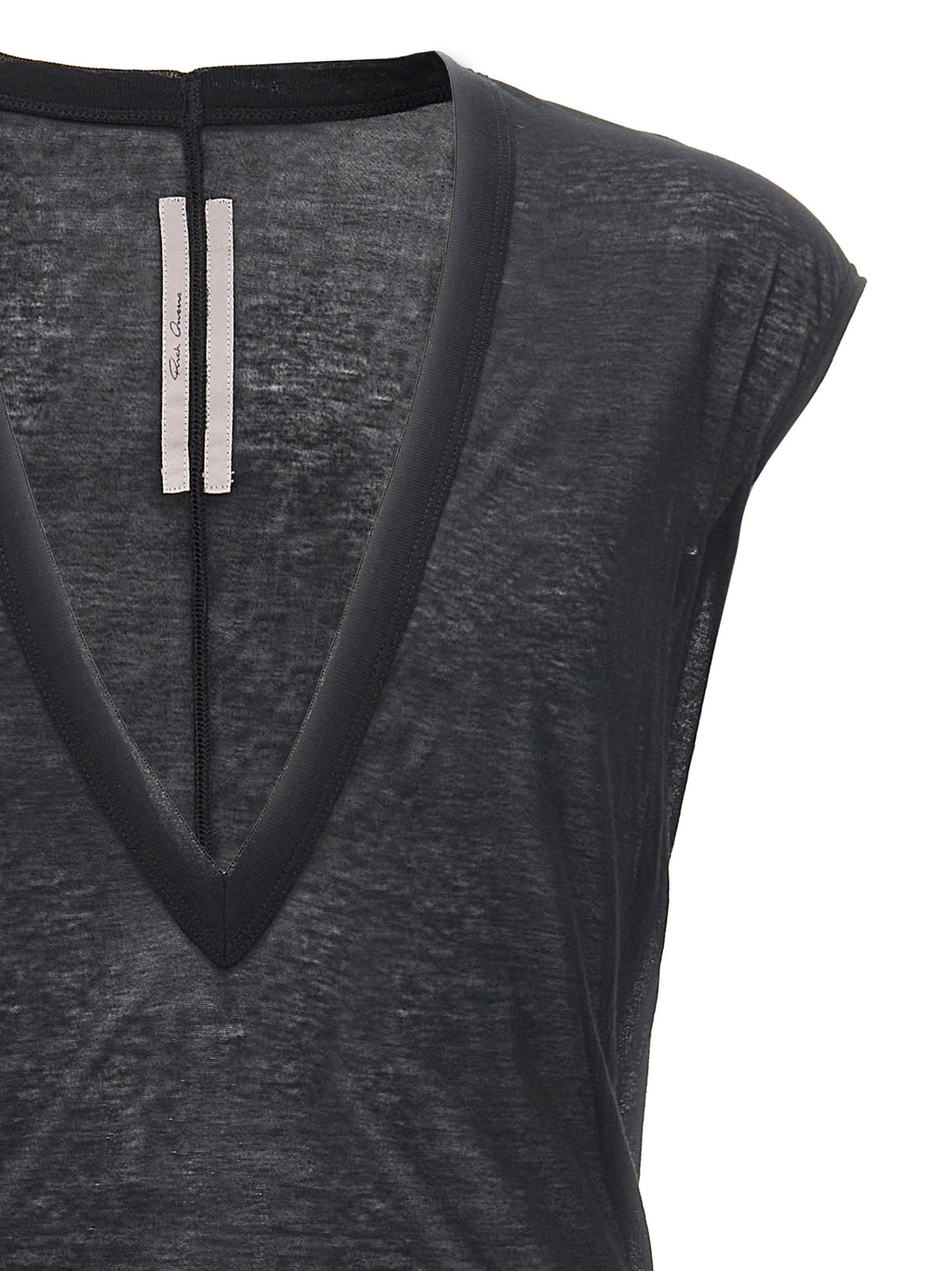 Rick Owens Men's Short-Sleeve V Neck Cotton T-Shirt - Black Transparent