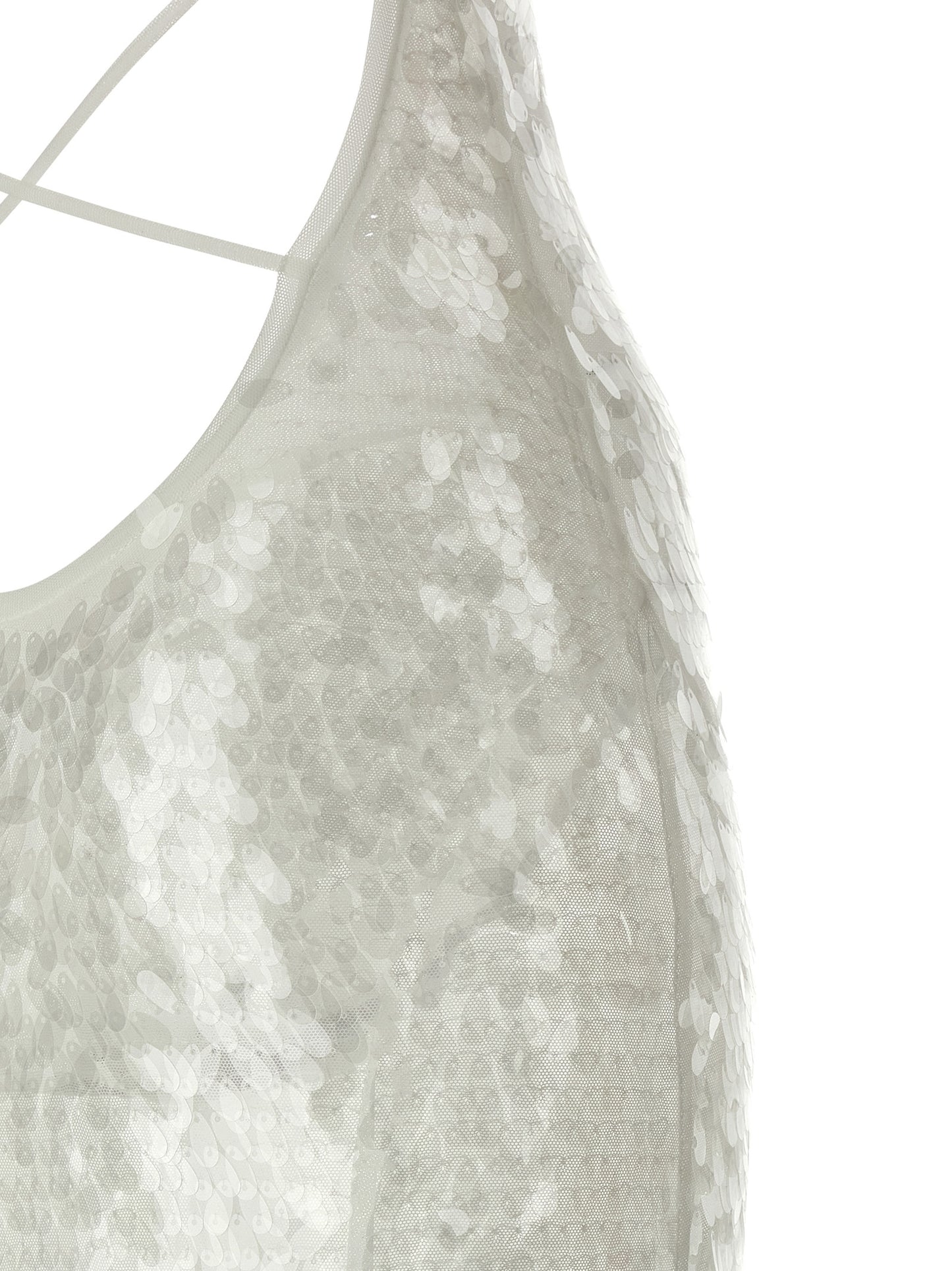 Norma Kamali Women's Mermaid Round Neck &V Polyamide Mesh & Sequins Dress - Transparent White