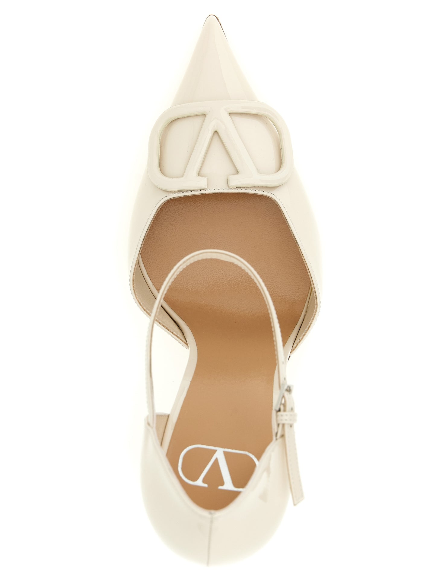 Valentino Garavani V Logo Women's Calfskin Leather High-Heel Stiletto Ankle Strap Pumps Heels - White Signature