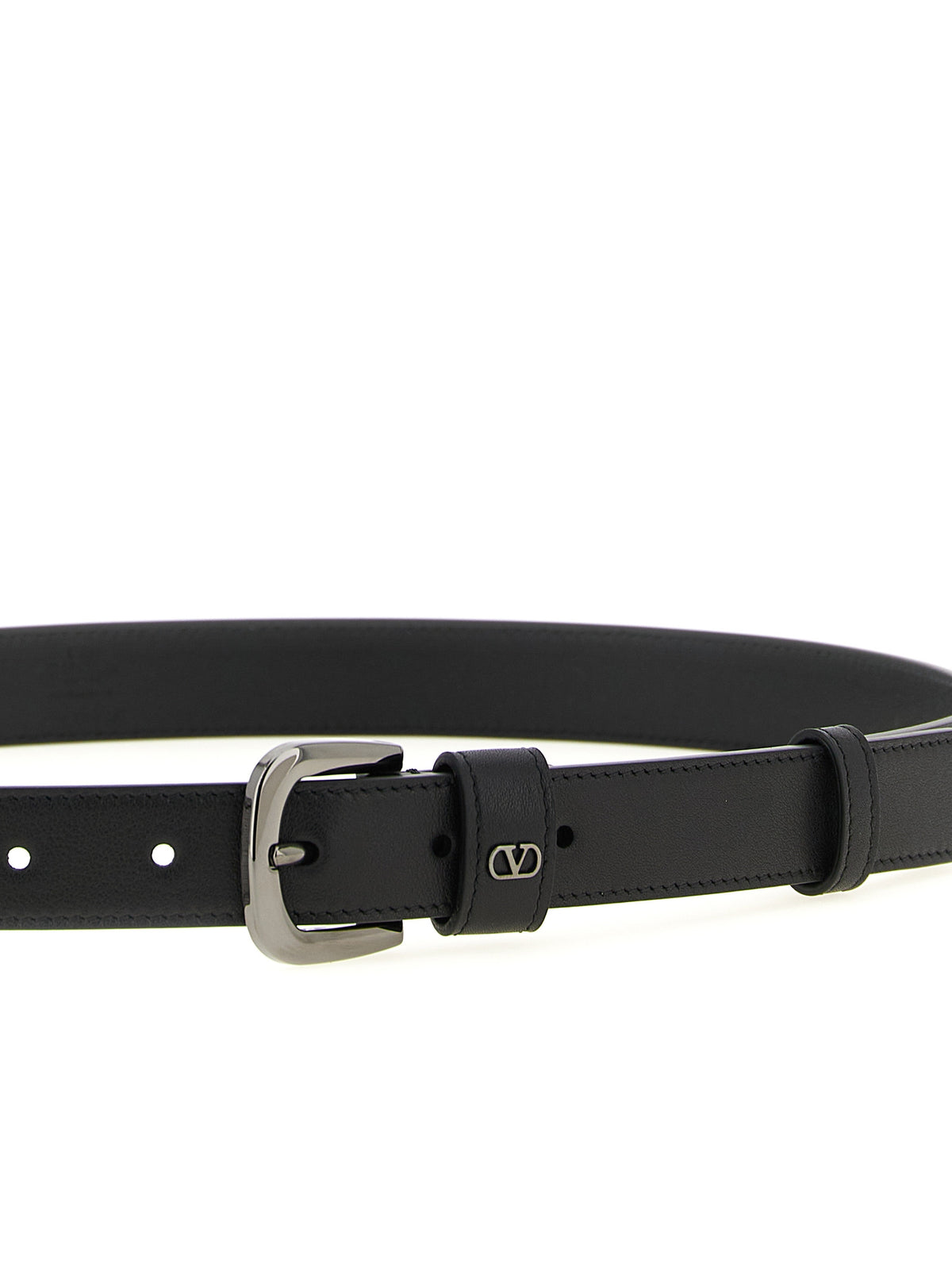 Valentino Garavani V Logo Calfskin Leather Belt - Black Signature