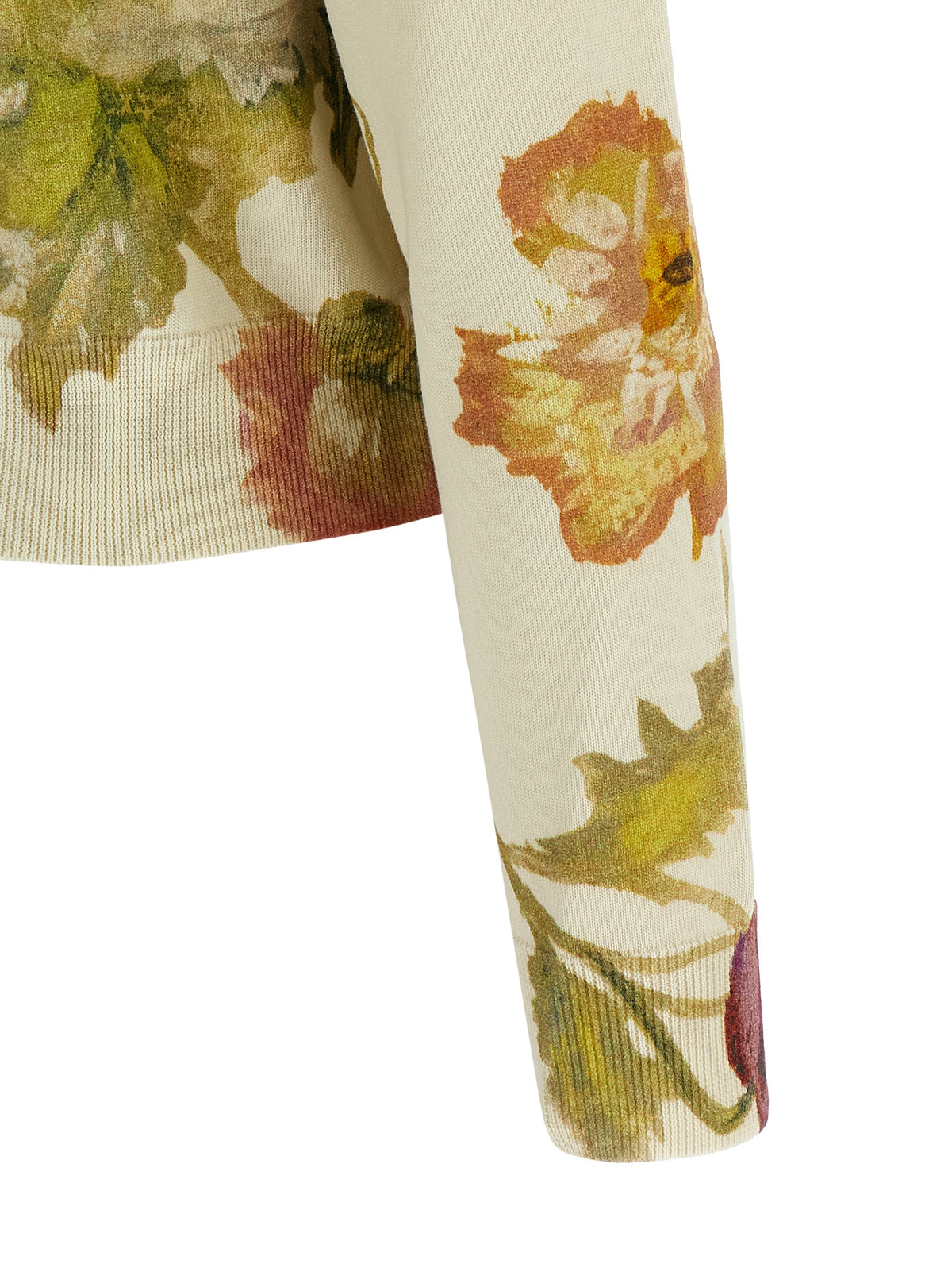 Cardigan by Carolina Herrera for women in cotton & silk gold, white, floral & print showcases a captivating silhouette, artfully detailed with a captivating and for a truly sophisticated captivating look.