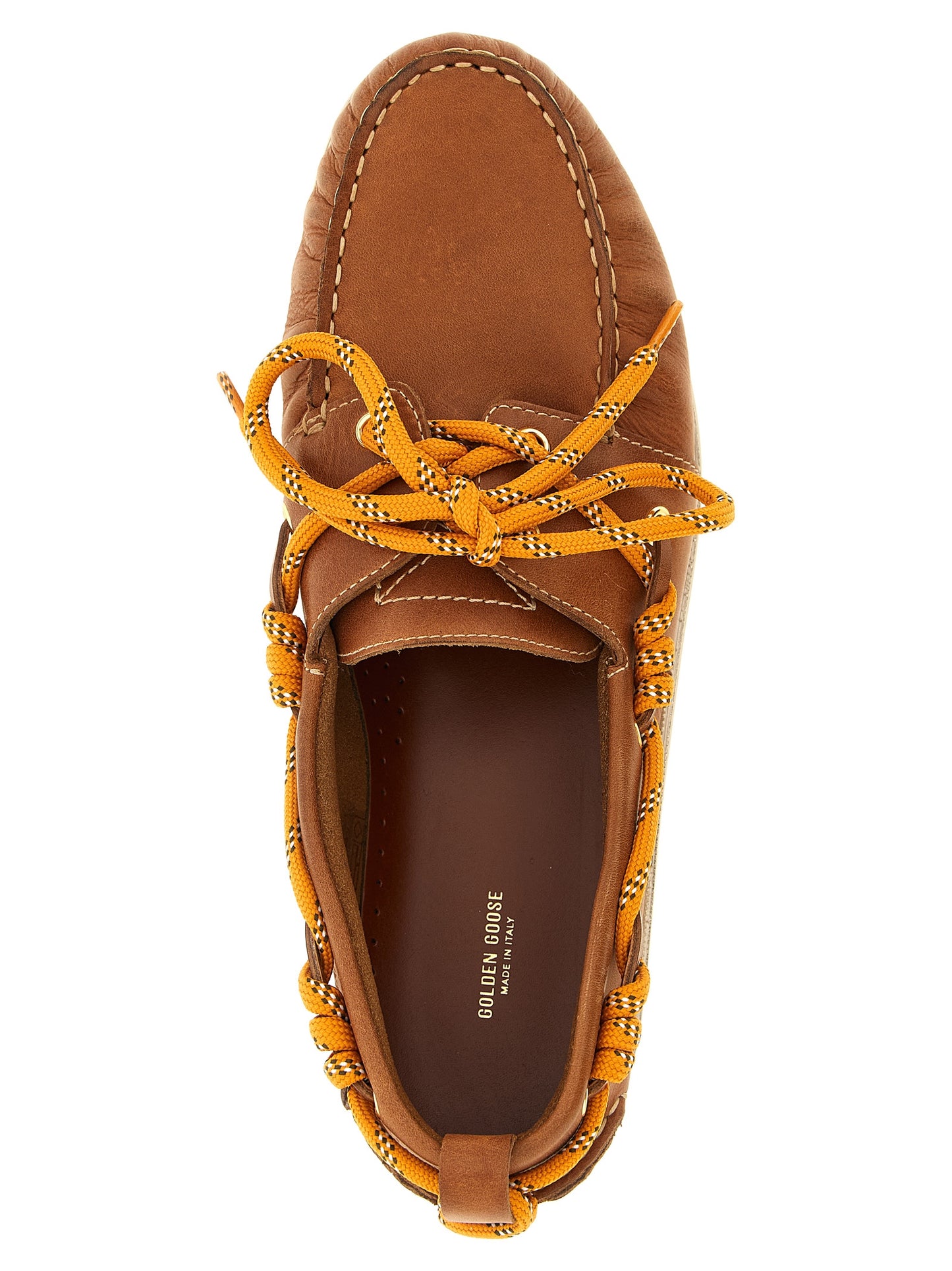Golden Goose Men's Cowhide Leather Boat Loafer Slip-On Lace-Up Shoes - Brown