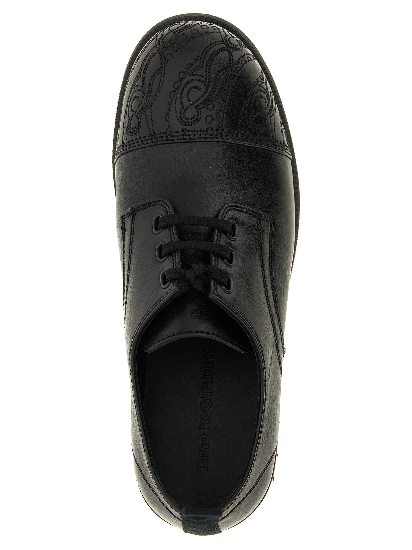 Kiko Kostadinov Men's Calfskin Leather Derby Lace-Up Shoes - Black Patterned Paisley