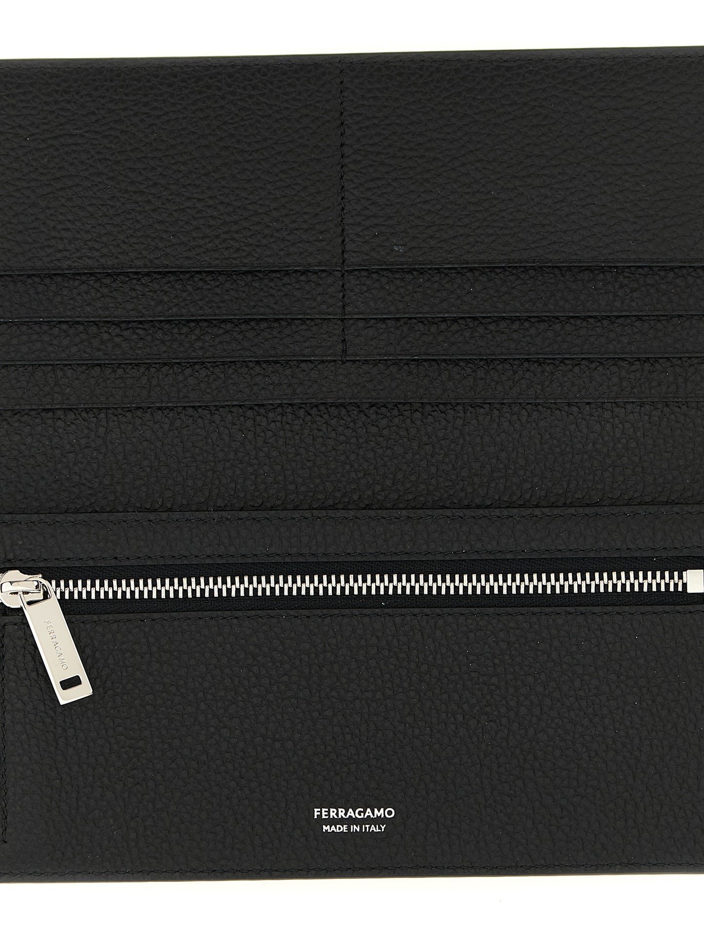 Ferragamo Gancini Calfskin Leather Wallet - Black Patterned Signature
