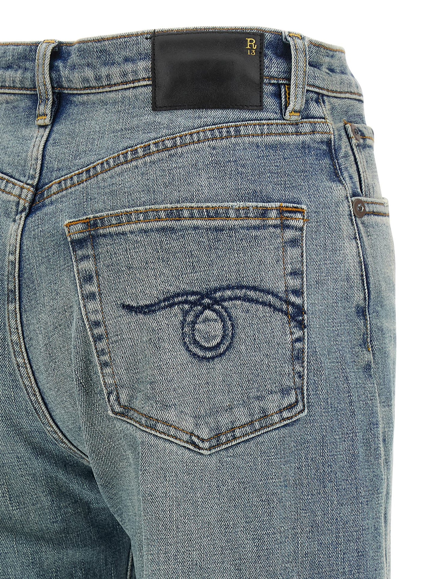 R13 Charlotte Japanese Women's Flared Wide High Rise Polyurethane & Denim Cotton Jeans - Blue