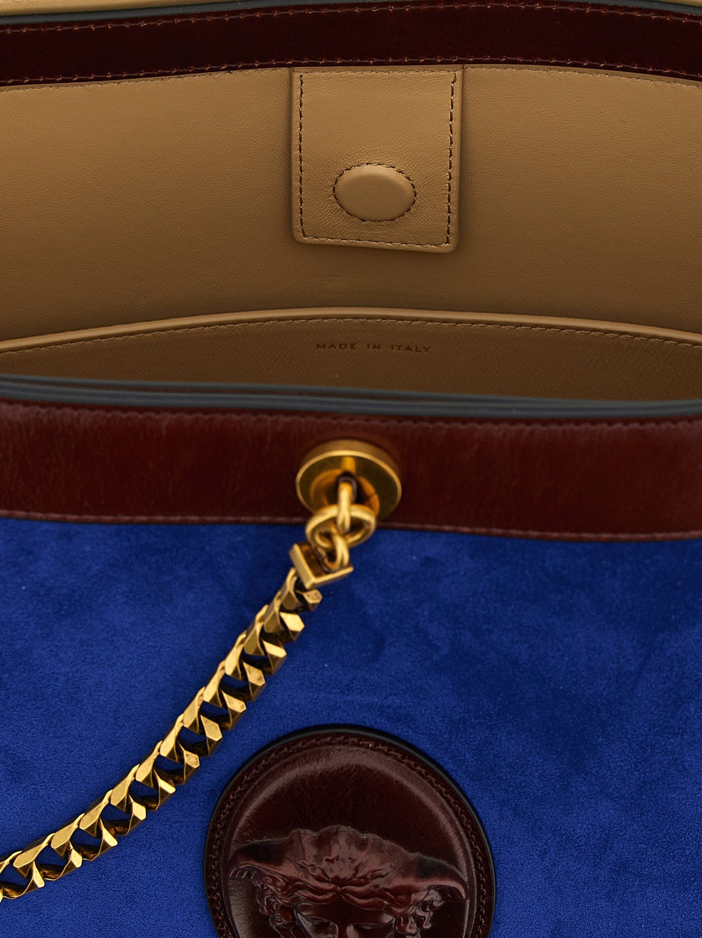 Versace Medusa Calfskin Leather Shoulder Bucket Bag - Blue